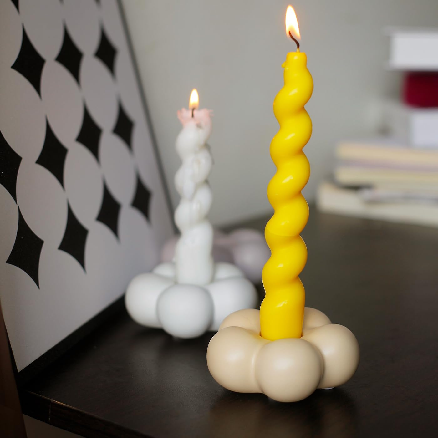 MDFAYE Cute Candle Holders, Ceramic Candlestick Holders for Table Centerpiece Flower Shape Home Decor Wedding Parties Living Room (Yellow)
