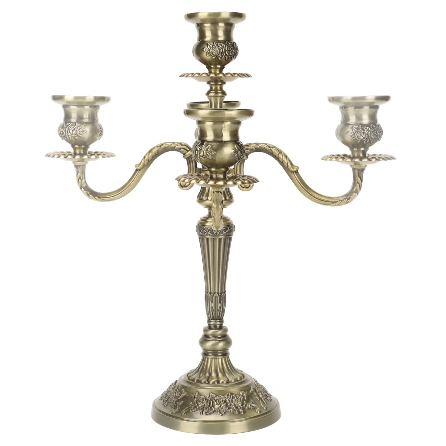 Hamwesh Vintage Candelabra, 5 Candles Capacity Extended Holder Edge Zinc Alloy 5 Arm Candelabra, Metal with Extended Edge for Romantic Dinners Parties Weddings Home Restaurants