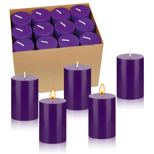 24 Packs Unscented Purple Votive Candles, Small 1.5 Inch by 2.0 Inch Colored Wax Candles for Wedding, Party, Holiday & Home Dinner Table Decoration -12 Hours Burning