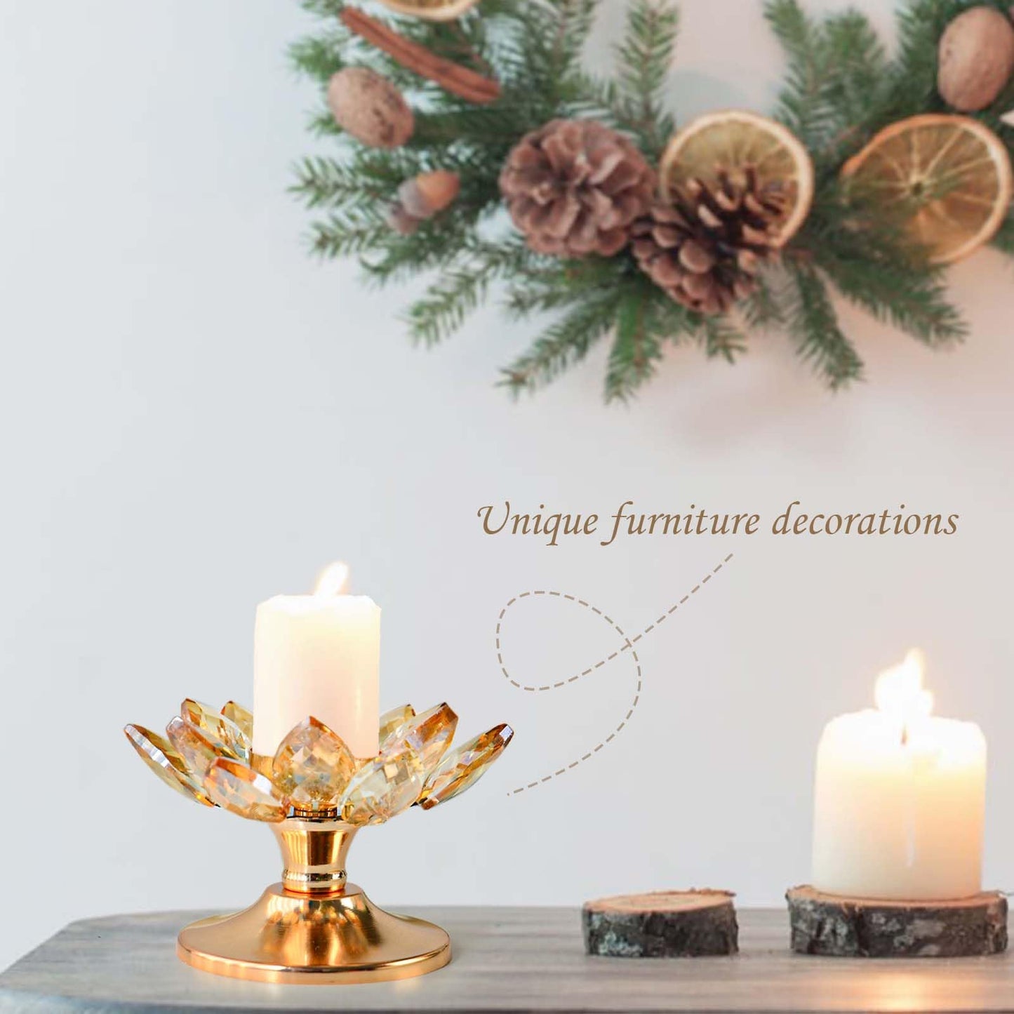 12 PCS Gold Crystal Flower Tea Light Holder Bulk, Glass Tealight Candlestick with Metal Base, Votive Candle for Table Centerpiece, Wedding/Parties Decor, Nice Gift