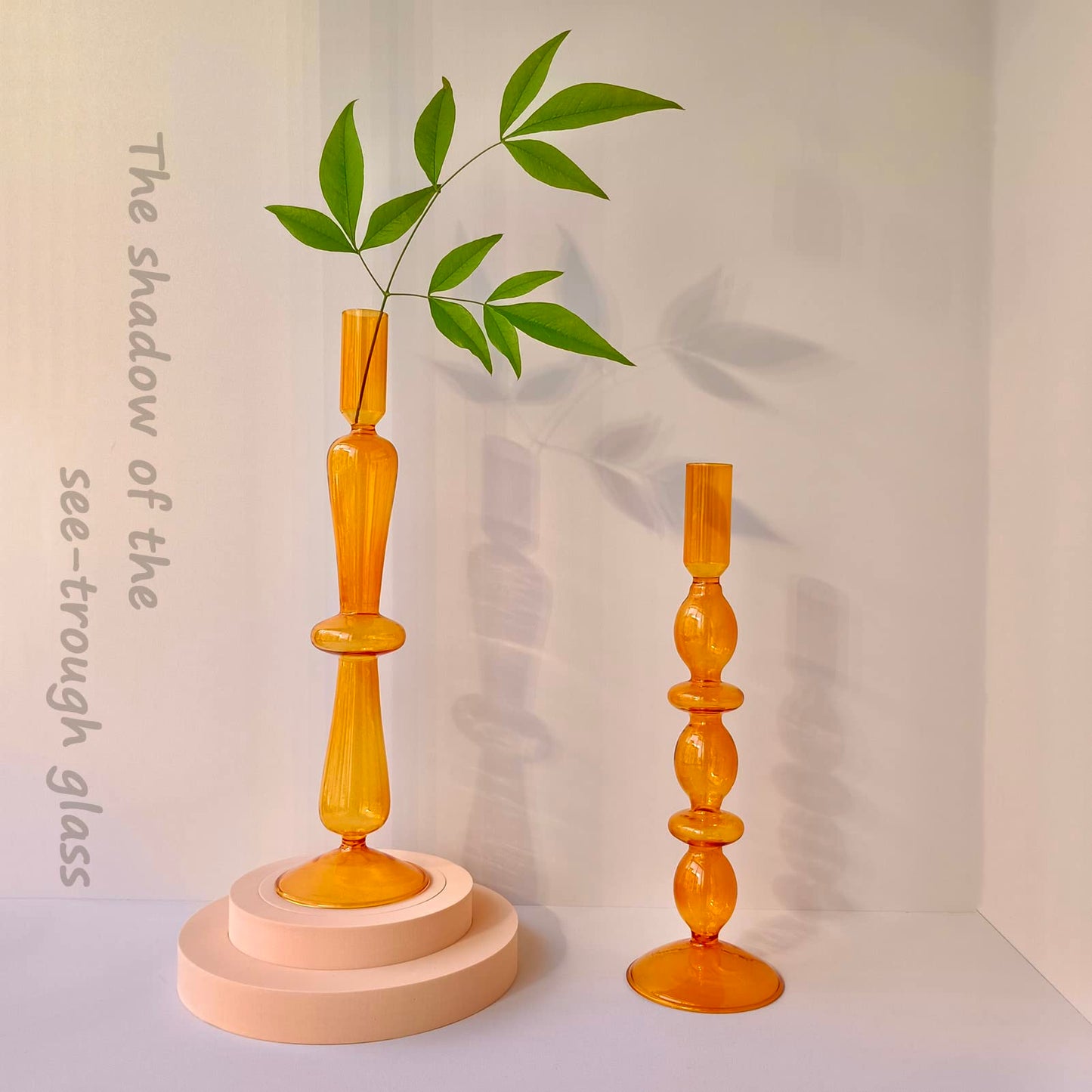 Amanman Candle Stick Candle Holder, Glass Candle Holders for Table Centerpiece, Modern Style Amber Candle Holder Mixed 4pcs