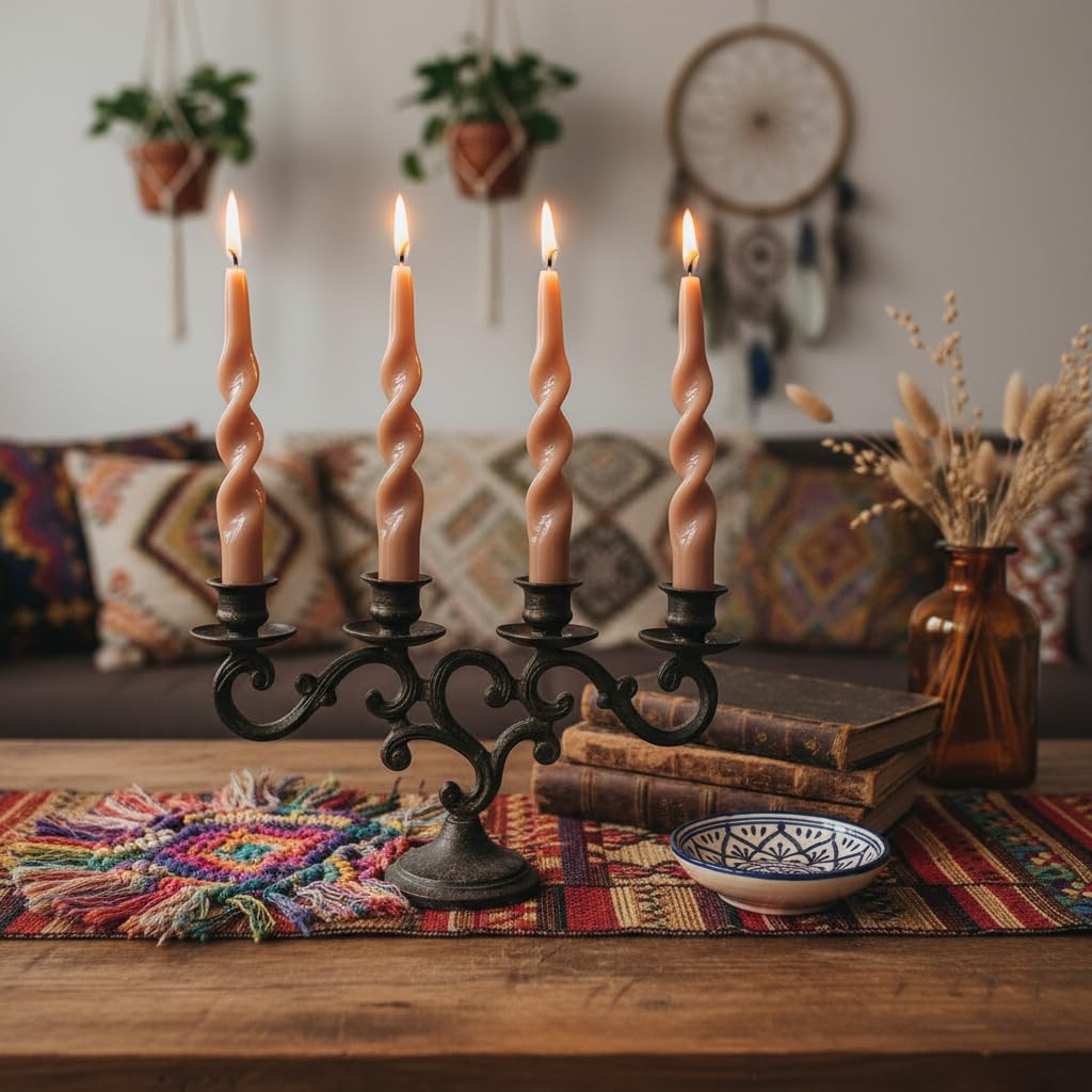 10 Inch Spiral Candles Set of 4 – Unscented Candle Stick, Brown Handmade Tapered Candle Long Burning Twisted Candles for Wedding Dinner Table Home Decor