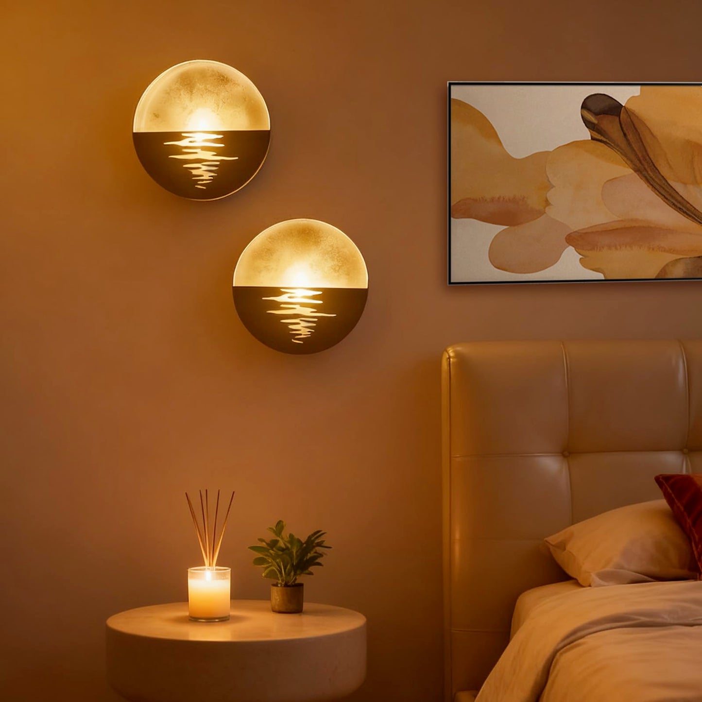 Walasis Gold Wall Sconces Set of Two: Flameless Candle Sconces Night Light for Indoor Livingroom Bedroom - Metal Sunrise Decor Wall Candle Holder with Tealight for Hallway