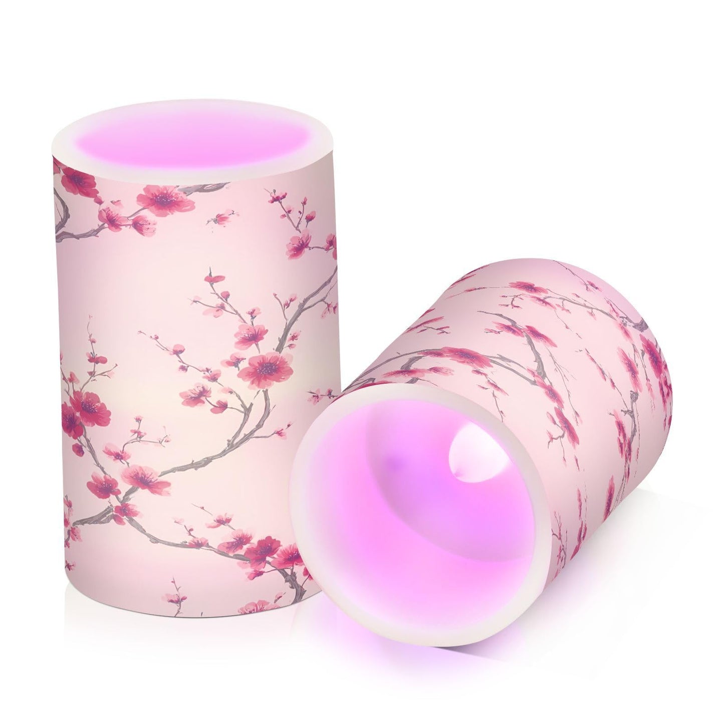panksolu Flickering Flameless Candles, Red Cherry Blossom LED Candles with Remote Timer, Battery Operated Candle for Valentine Wedding Halloween Christmas Decor - Set of 2
