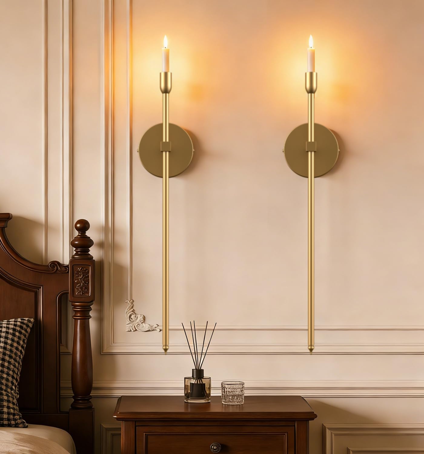 Wall Candle Sconces Set of 2, Large Gold Scepter Gothic Design Metal Wall Candle Holder, Home Wall Decoration for Living Room, Bathroom, Dining Room