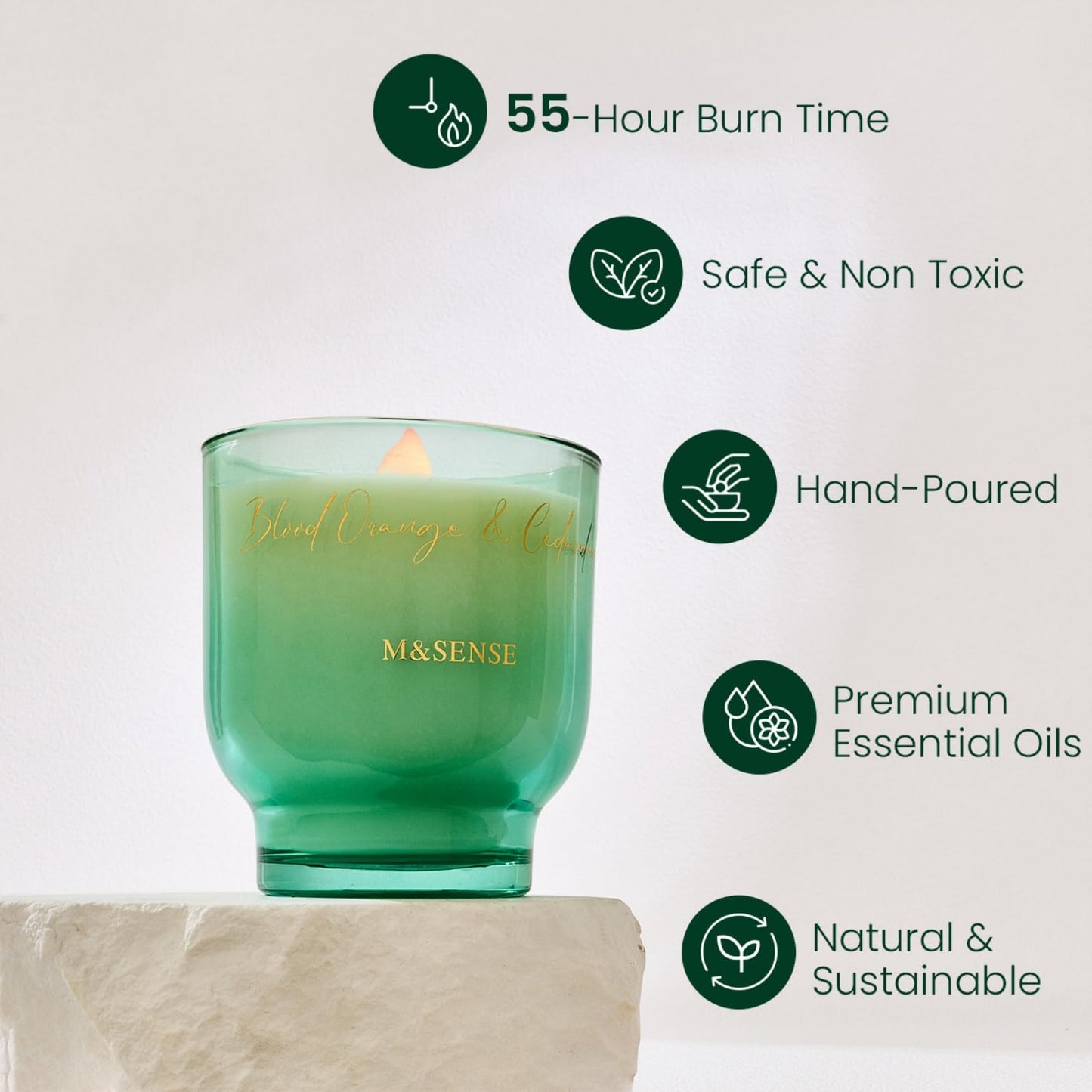 M&SENSE 9.9oz Natural Soy Wax Jar Candle with Wooden Wick | Blood Orange & Cedarwood Scent | 55-Hour Burn & Long-Lasting Burn | Housewarming Gift for Men and Women