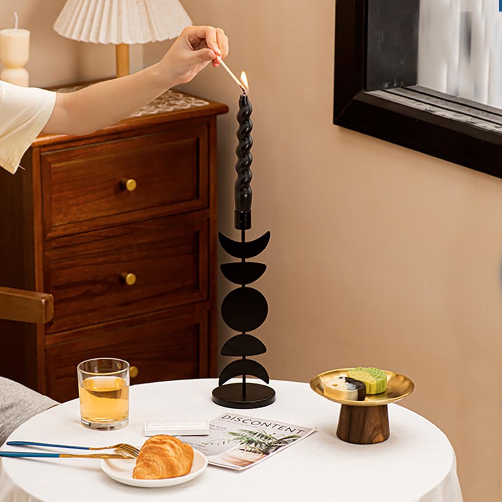 Iron Taper Candle Holder Matte Black Tall Star Moon Candlestick Holders Decorative Candle Stand Candlestick Holder for Wedding, Dining Table, Party Home Decoration (A)
