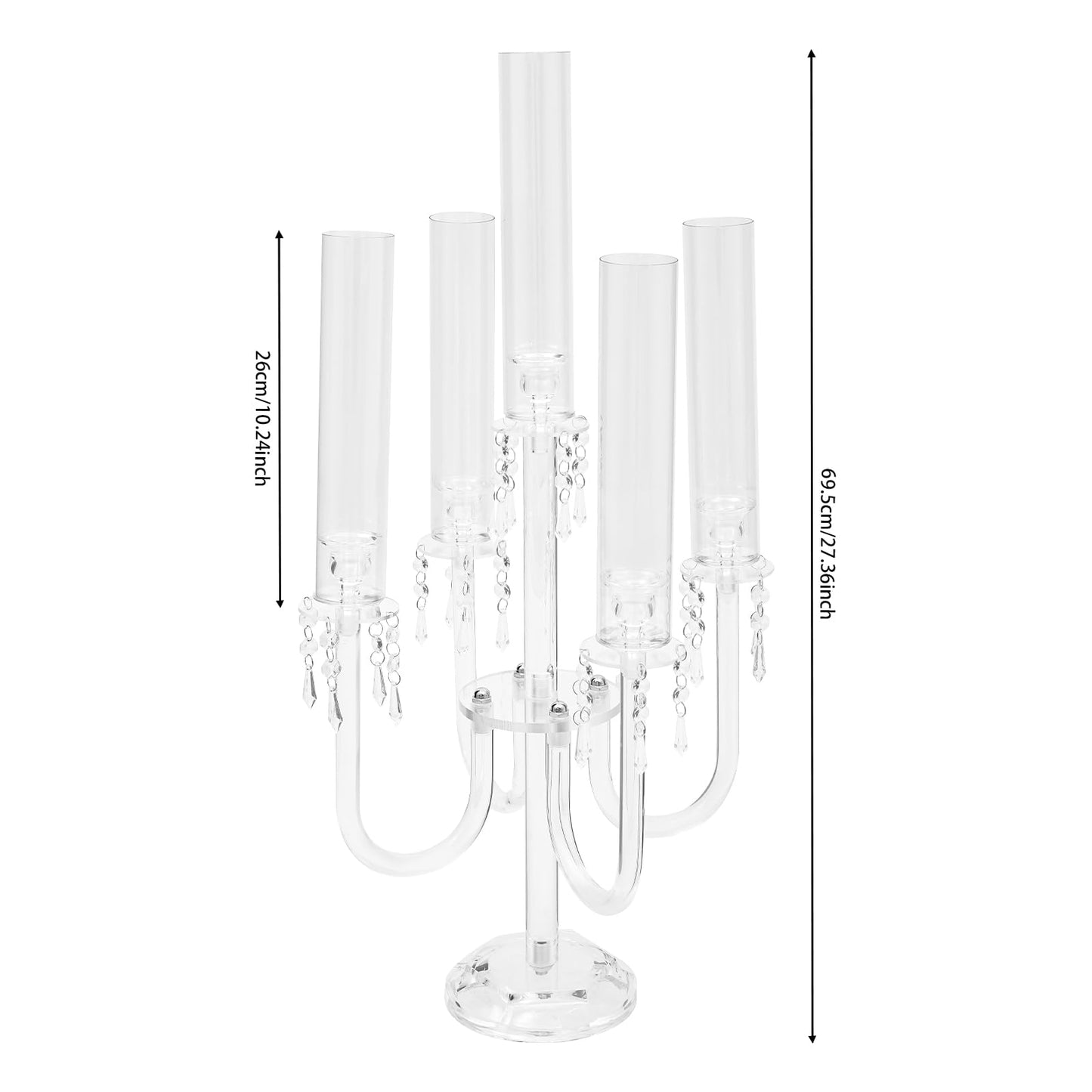 4 Pcs Acrylic Candelabra Centerpieces with Crystal Beaded, 5 Arm Clear Crystal Candlesticks Holder for Wedding, Candelabra Centerpiece Stands with Removable Lampshade for Party