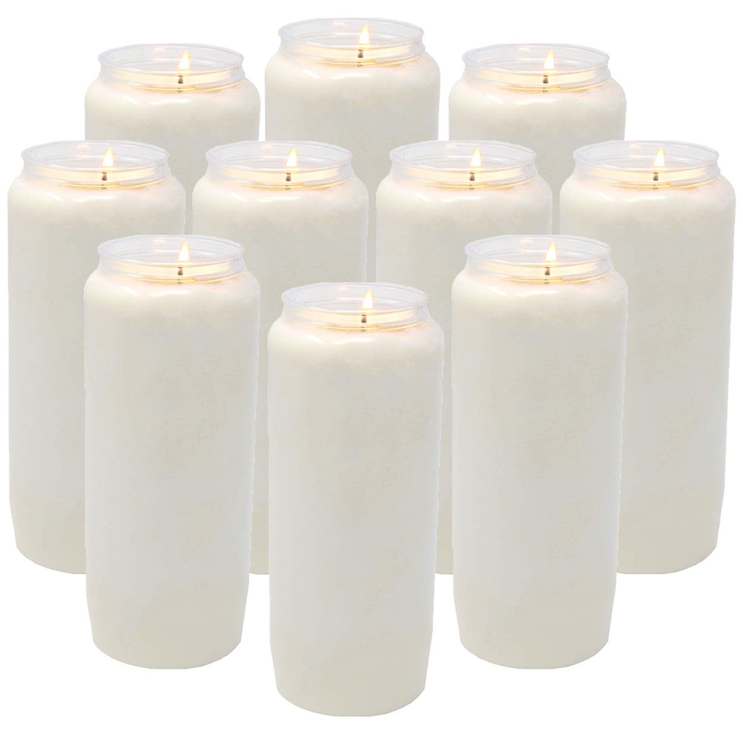 Nine Day memorial prayer Candle in Plastic Jar - Bulk 10 Pack- large Tall white pillar votive unscented vegetable oil candles to use in religious sanctuary praying or emergency blackout candels
