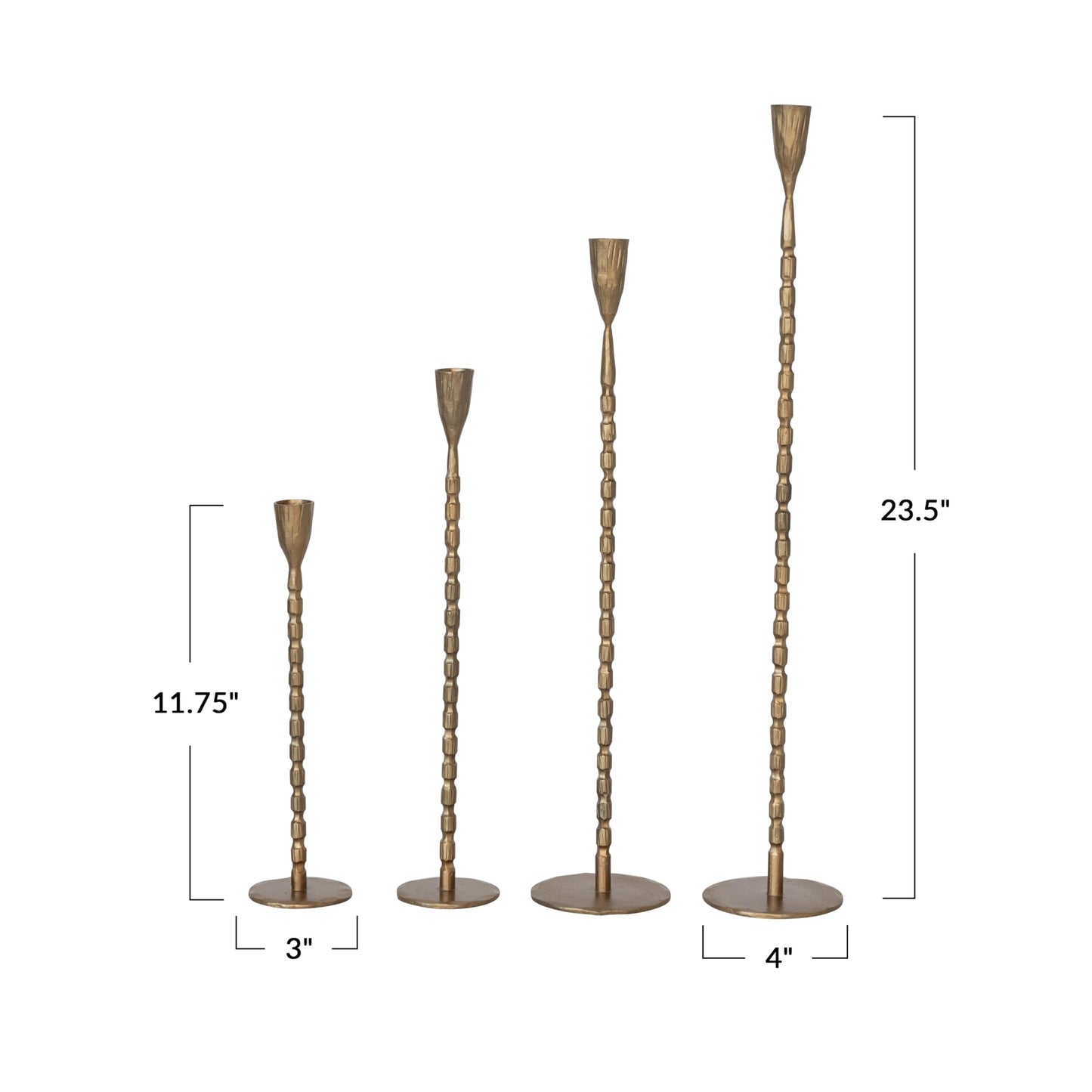 Creative Co-Op 4-Piece Hand-Forged Cast Metal Taper Holders, Gold Finish
