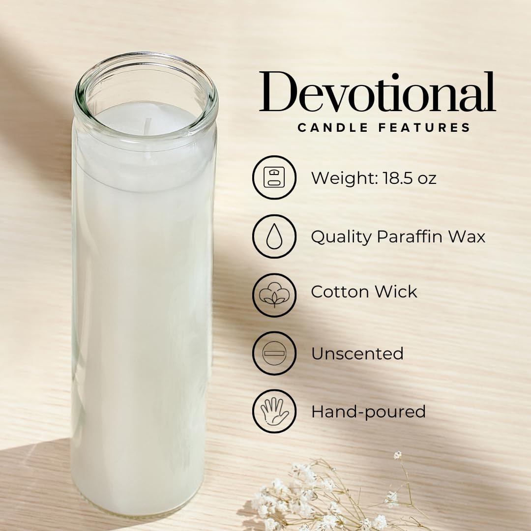 Simply Soson 2x8 inch Ivory Devotional Candles in Glass Jar - 1 Piece - 90 Hours – Prayer Candle - Tall Pillar Candles for Religious, Memorials, Party Decor