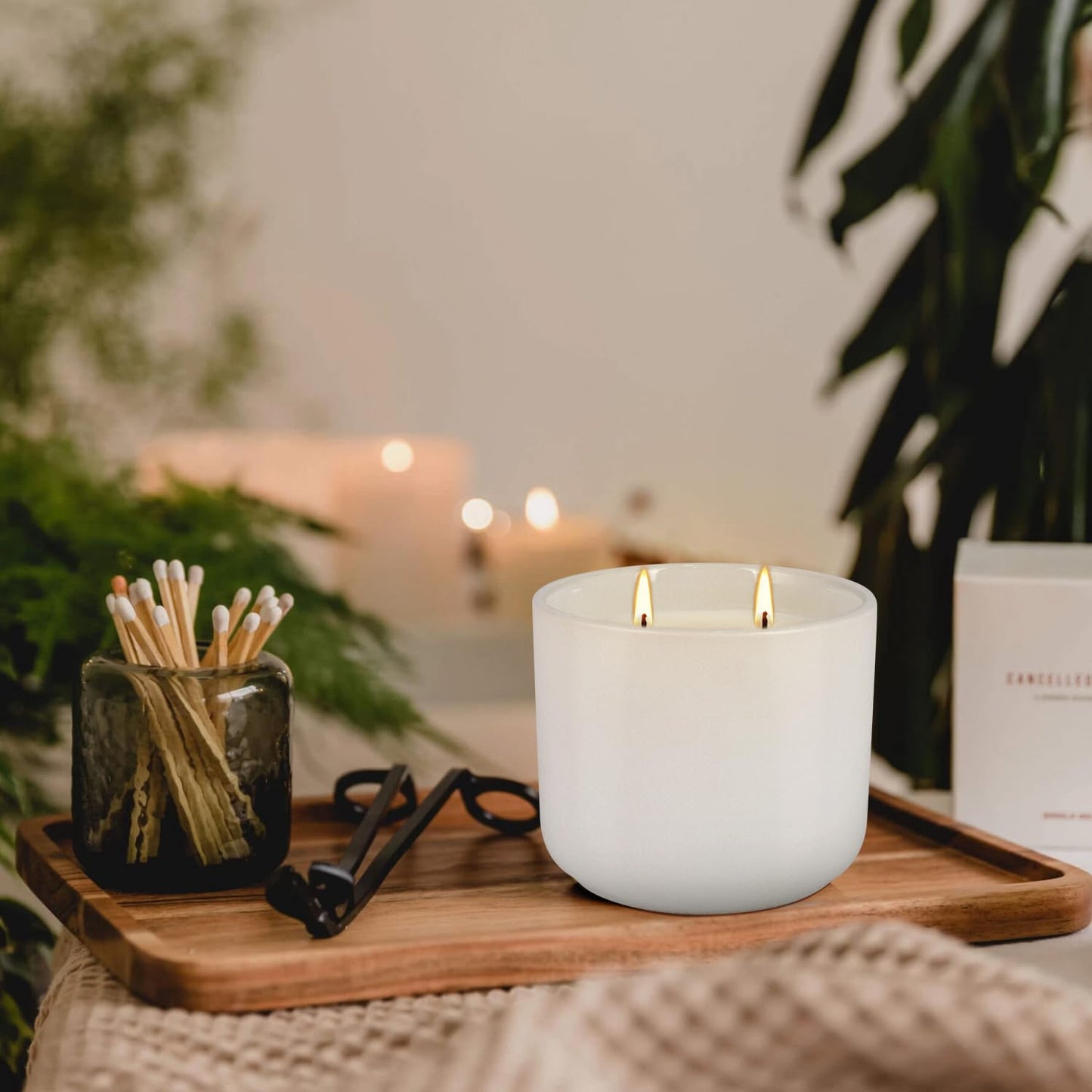 Wfmolcand 2-Pack Citronella Candles in White Ceramic Jars - 2 Cotton Wicks, Citronella Oil with Elegant White Pillar Design Perfect for Outside Patio, Camping & Garden, Summer Gifts for Indoor Home