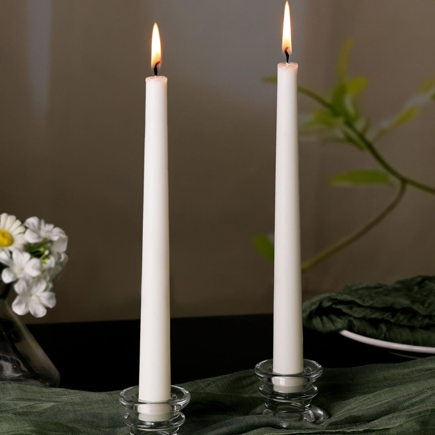 TRIRITE White Soy Taper Candles, 10 Inch Unscented Taper Candles Handmade Dinner Candle, Dripless & Smokeless Non-Toxic Soy Candle for Wedding Holiday Party Home Decoration, 9-8 Hour,12 Pack