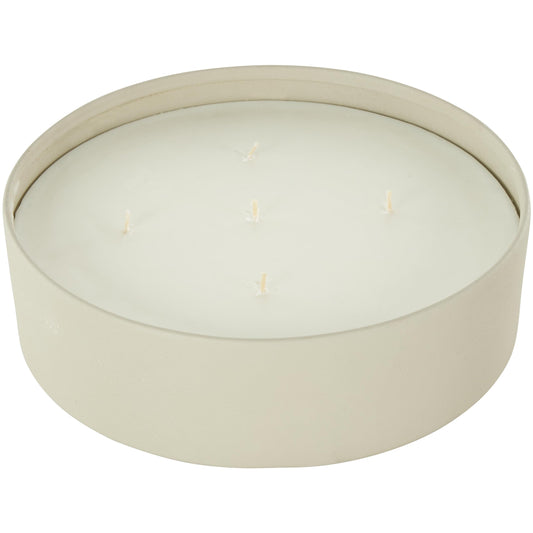 Deco 79 Metal Decorative Candle Tropical Fruit Medley Scented Textured 59oz 5 Wick Aromatherapy Candle with White Wax, Wax Aromatherapy Candle 9" x 9" x 3", Cream