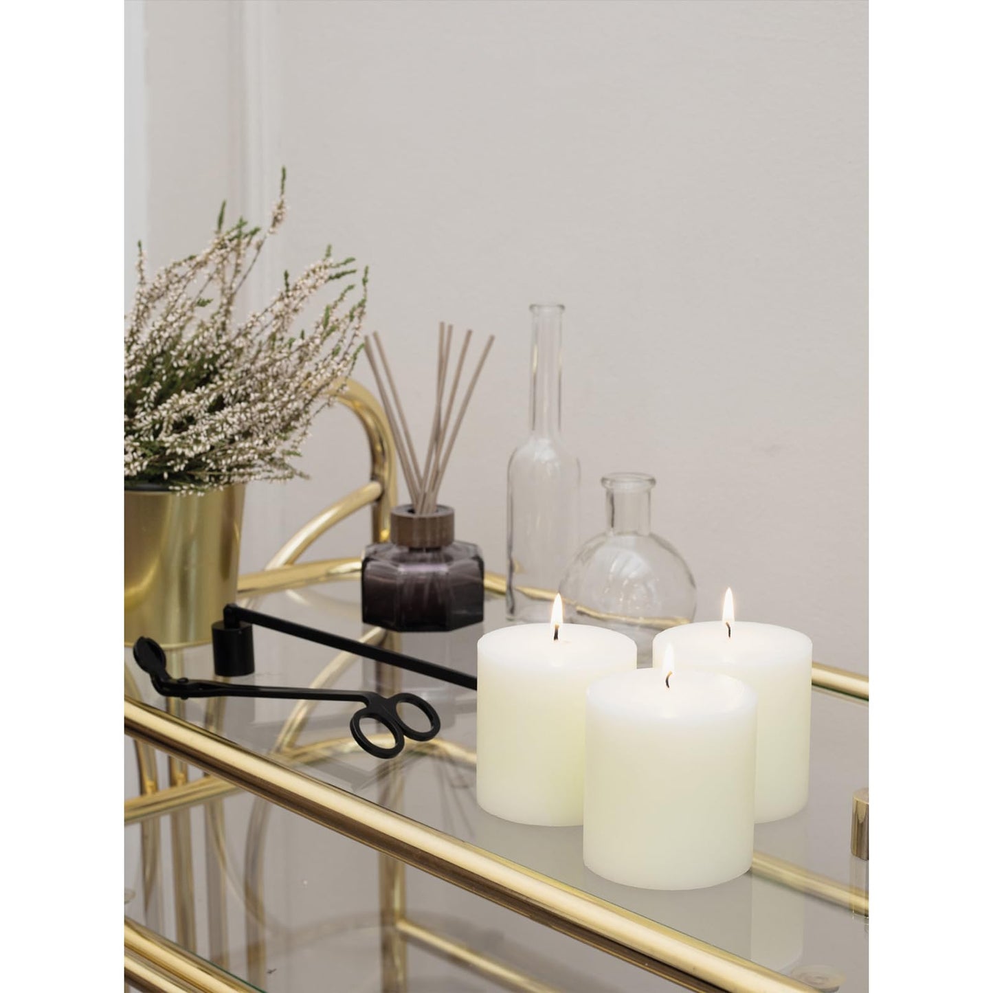 CANDWAX 3x3 Pillar Candles Set of 3 - Rustic Unscented No Drip Ivory Candles for Home Decor, Weddings, Centerpieces