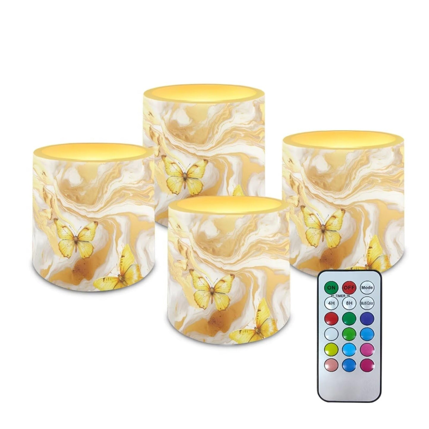 Cozeyat Gold Swirl Marble LED Candles Set of 4 Battery Powered Flameless with Remote Timer Flickering Flame Waterproof for Home Patio Beach Table