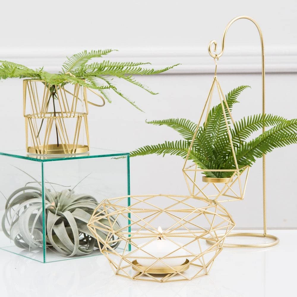 WEDDINGSTAR Large Gold Geometric Hanging Tealight Holder Set of 2
