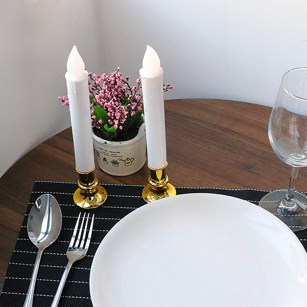 Wondise White Flameless Window Candles with Remote and Timer, Battery Operated Flameless Flickering Window Candles with Gold Holders and Suction Cups Christmas Window Decoration(9”, Set of 4)