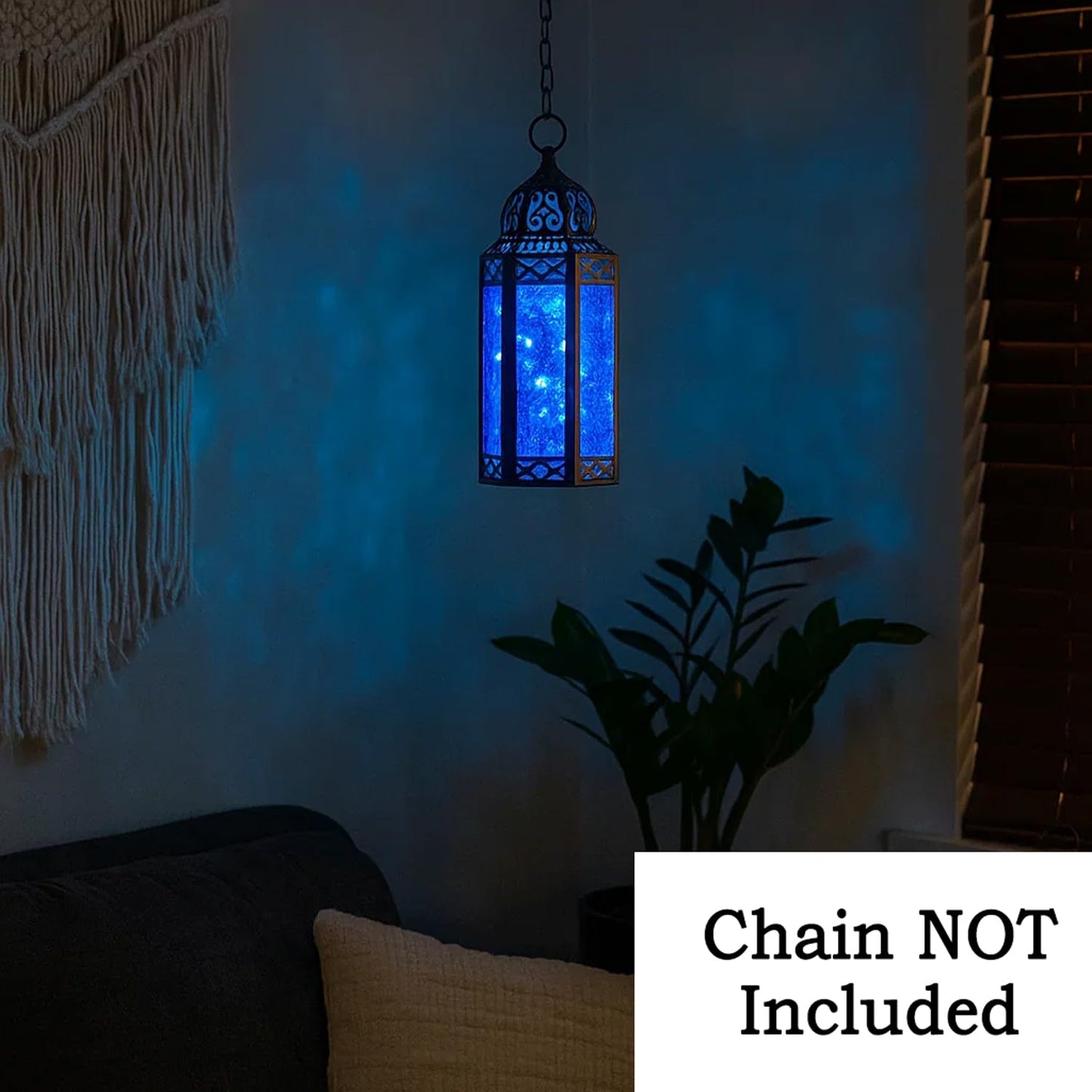 Vela Lanterns Decorative Indoor Moroccan Candle Holder & LED Fairy Lights -Twinkle Turkish Lamp, Fantasy Home Decor Table Centerpieces, Hanging Outdoor Patio Porch Wedding Ramadan (10.5", Blue)