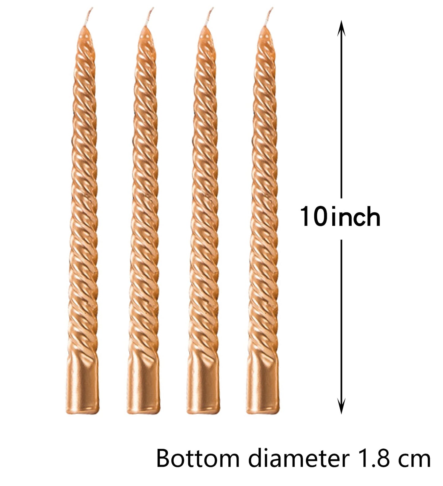 Taper Candles, 10 Inch - Set of 4 Metal Style Tapered Candles, Spiral Taper Candle, Golden, for Home Dinner, Party, Wedding, Halloween