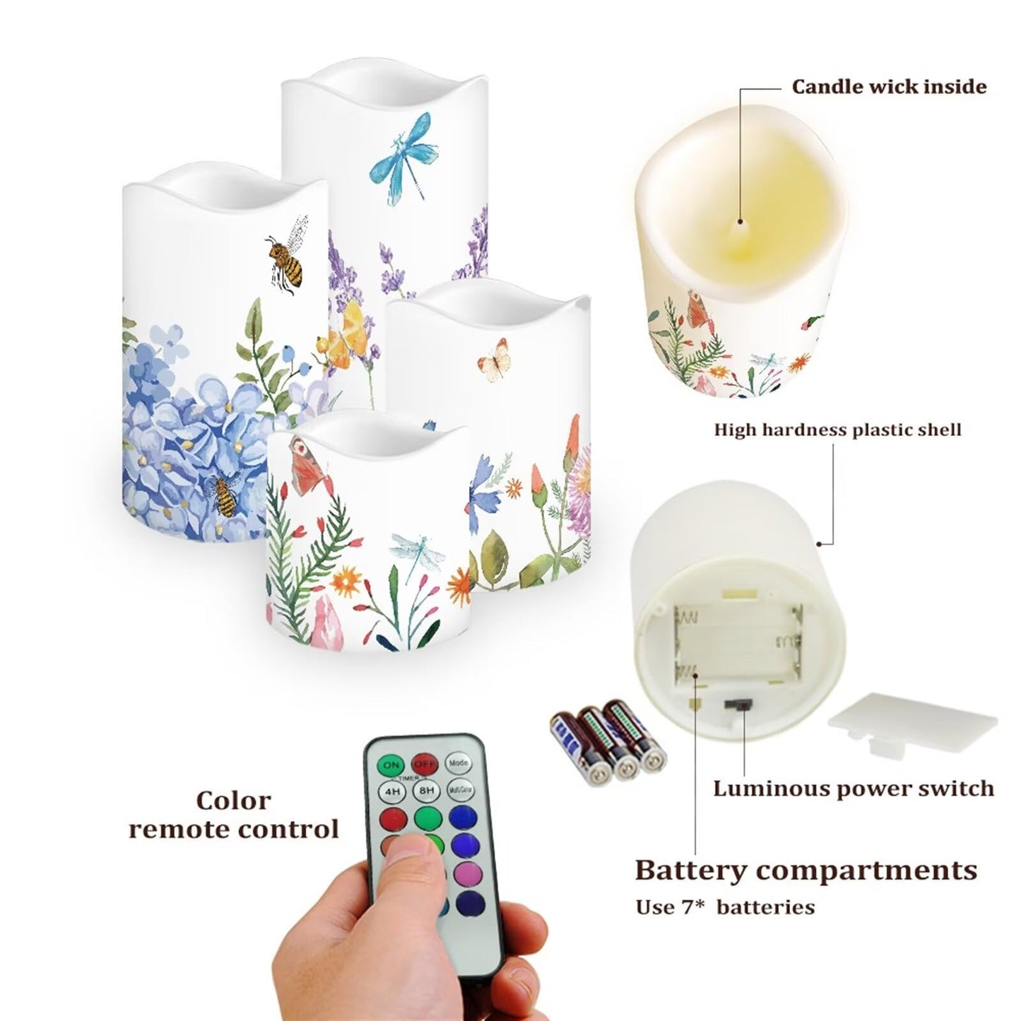 Ystardream Lavender Orchid LED Flameless Candles with Remote and Timer, Battery Operated Flickering for Festival Wedding Home Party Decor 4pcs
