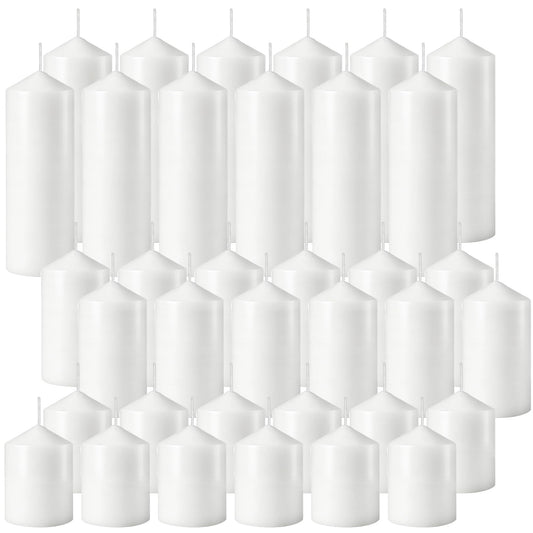 HTTBEIZI 36 Pcs White Pillar Candles Bulk Set | Unscented Dripless Smokeless Wax Candles | 3 Assorted Sizes: 2x3, 2x4, 2x6 for Weddings, Hurricane Vases, and Centerpieces