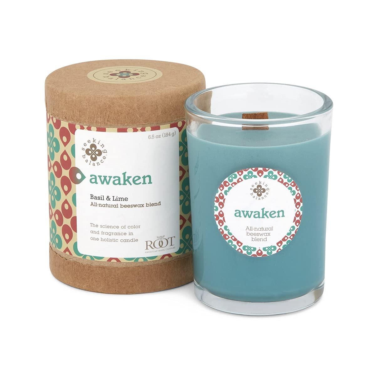 Root Candles Seeking Balance Wood Wick Spa Candle Aromatherapy Candles, 6.5-Ounce, Awaken: Basil & Lime