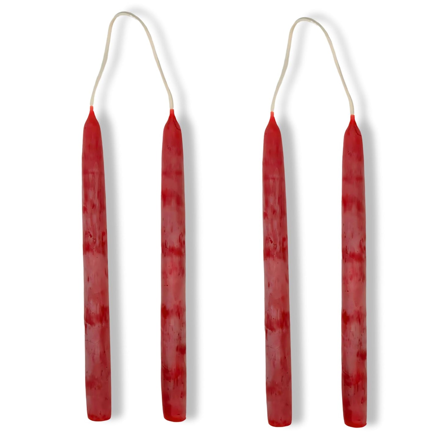 Candlestock Beeswax Taper Candles – 1/2" Diameter, Pure 100% Natural USA Beeswax, Cotton Wick, Dripless, Long-Burning, Handmade in Woodstock- 2 Pairs of Half Inch Tapers (Red, 6 Inch)