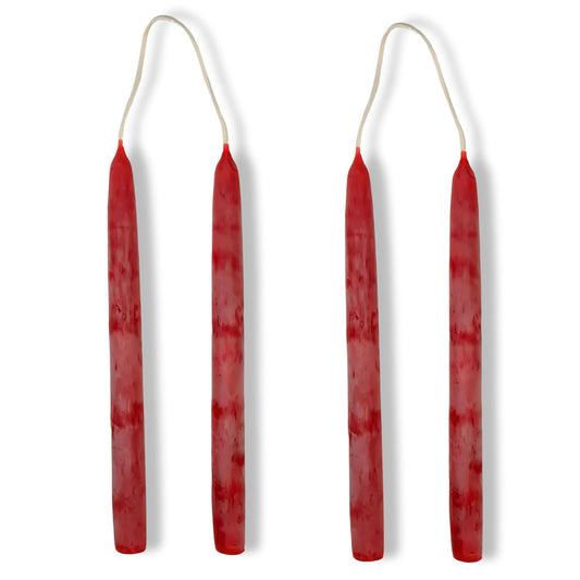 Candlestock Beeswax Taper Candles – 1/2" Diameter, Pure 100% Natural USA Beeswax, Cotton Wick, Dripless, Long-Burning, Handmade in Woodstock- 2 Pairs of Half Inch Tapers (Red, 6 Inch)