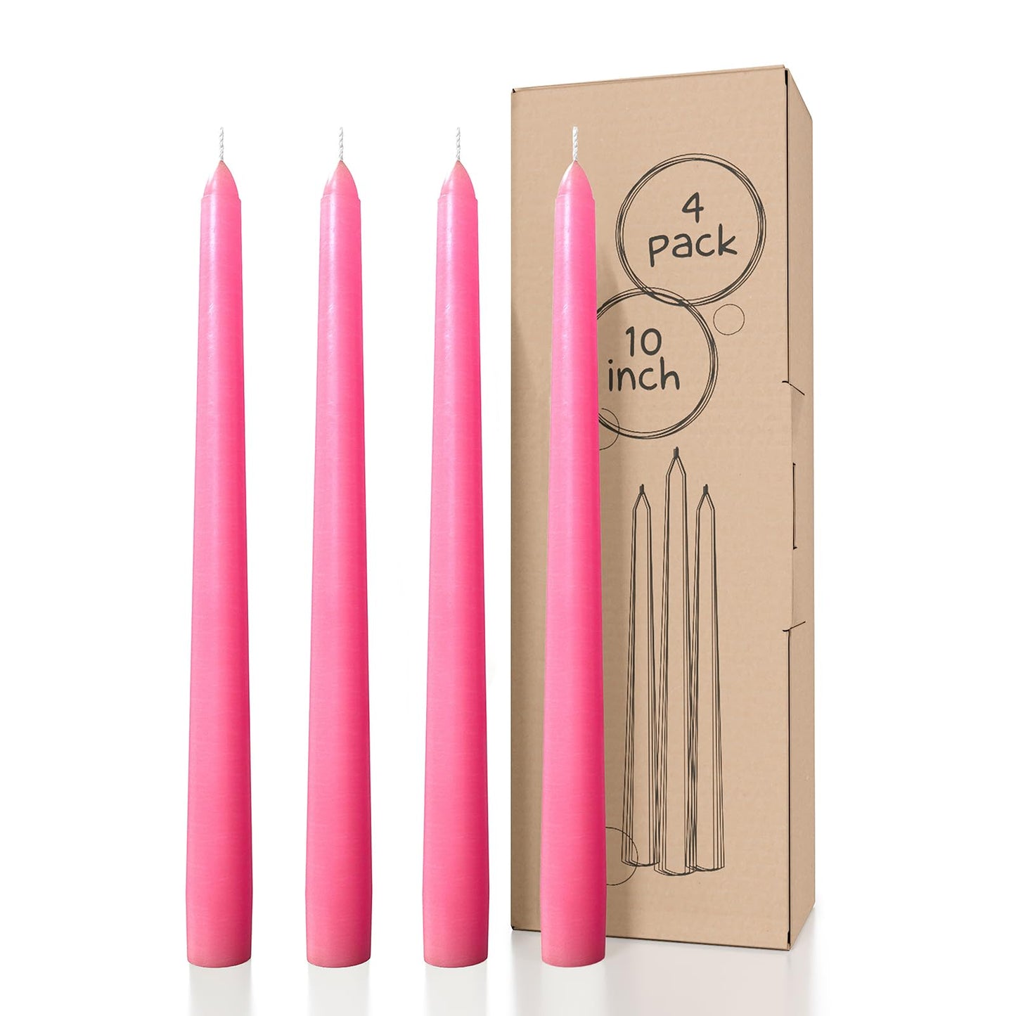 CANDWAX 10 inch Pink Taper Candles Set of 4 - Unscented Smokeless Dripless Tall Candle Sticks - Perfect as Easter Candles and for Holidays, Ordinary Dinners and Special Occasions - Pink Candlesticks