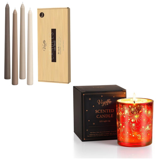 Viyffo 12oz Red Scented Candle with Lamp for Valentine’s Day & Taper Candles 10 Inch Brown 4 Pack Unscented