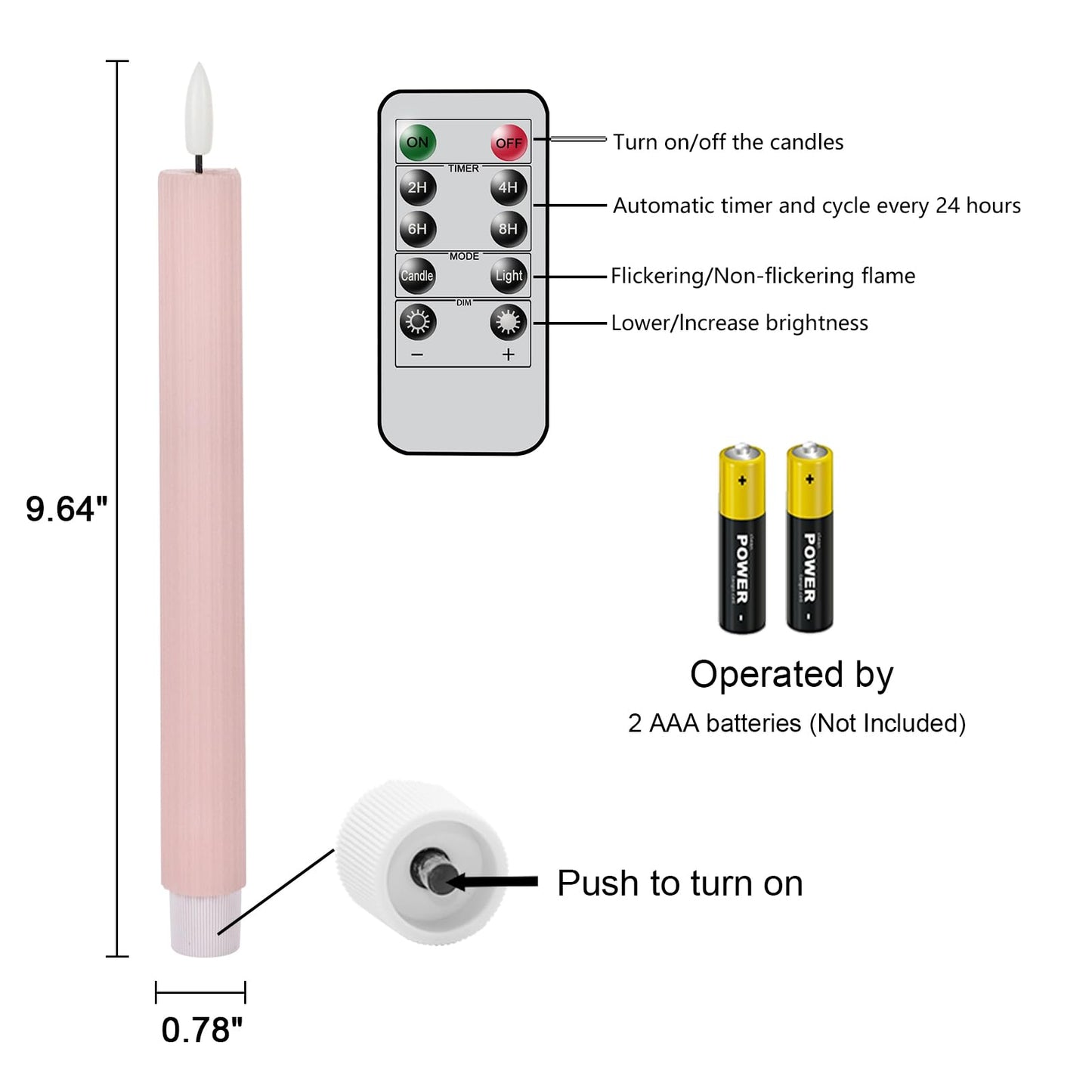 DRomance Pink Flameless Flickering Taper Candles Battery Operated with 10-Key Remote and Timer 6 Pack 3D Wick Vertical Stripe Real Wax LED Taper Candles Spring Dinner Holiday Decor(0.78" D x 9.64" H)