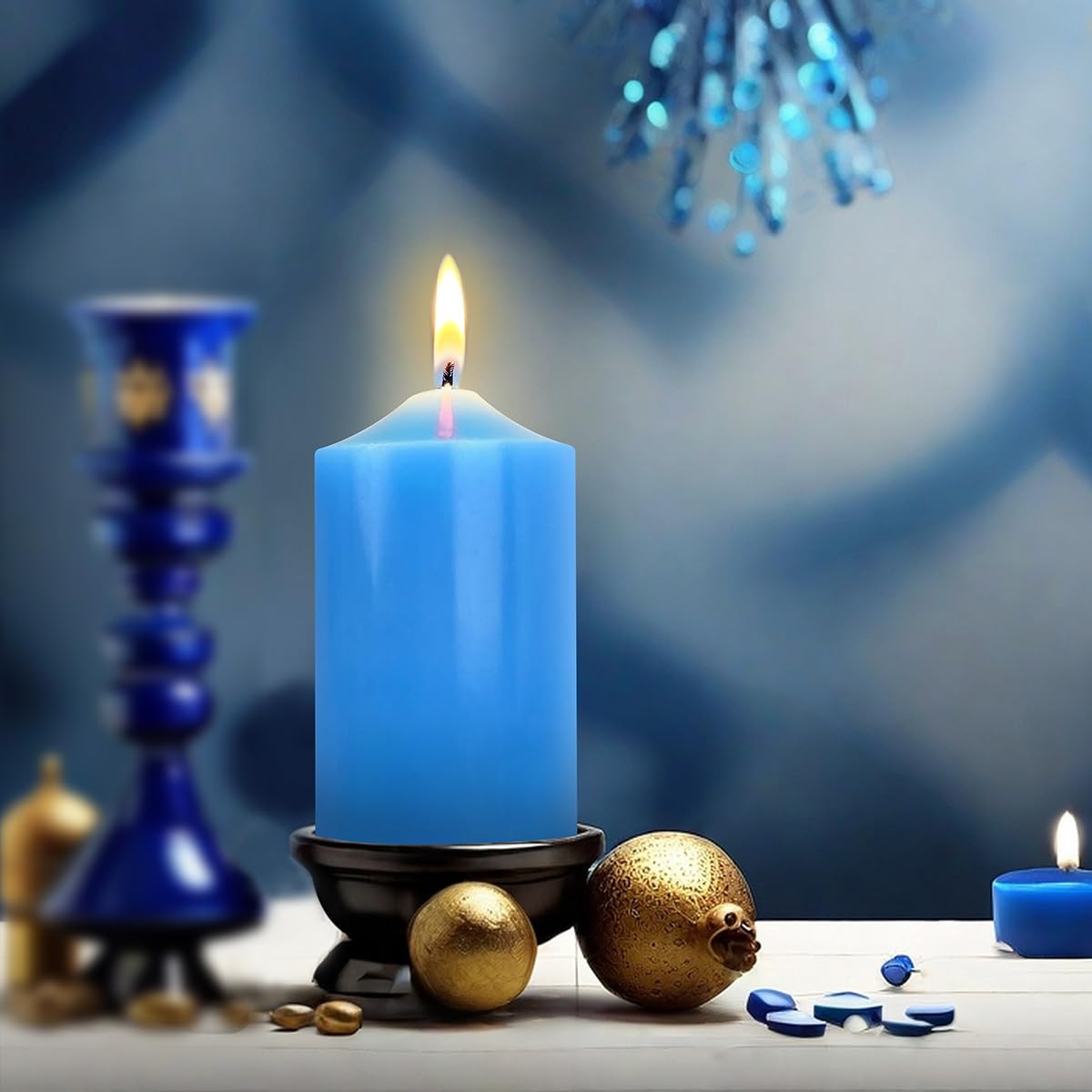 12 Pack 2x3 Inch Blue Pillar Candles, Unscented Column Candles for Home Restaurants Spa Church Weddings, Smokeless Dripless and Clean Burning Emergency Candle