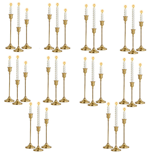 10 Sets Candle Holder Brass Metal Candlestick Holders - HearthLume Vintage Modern Metal Taper Candle Holders, Decorative Centerpiece for Table Mantel, Wedding Kitchen Home Decor, Wedding Gift,30Pcs