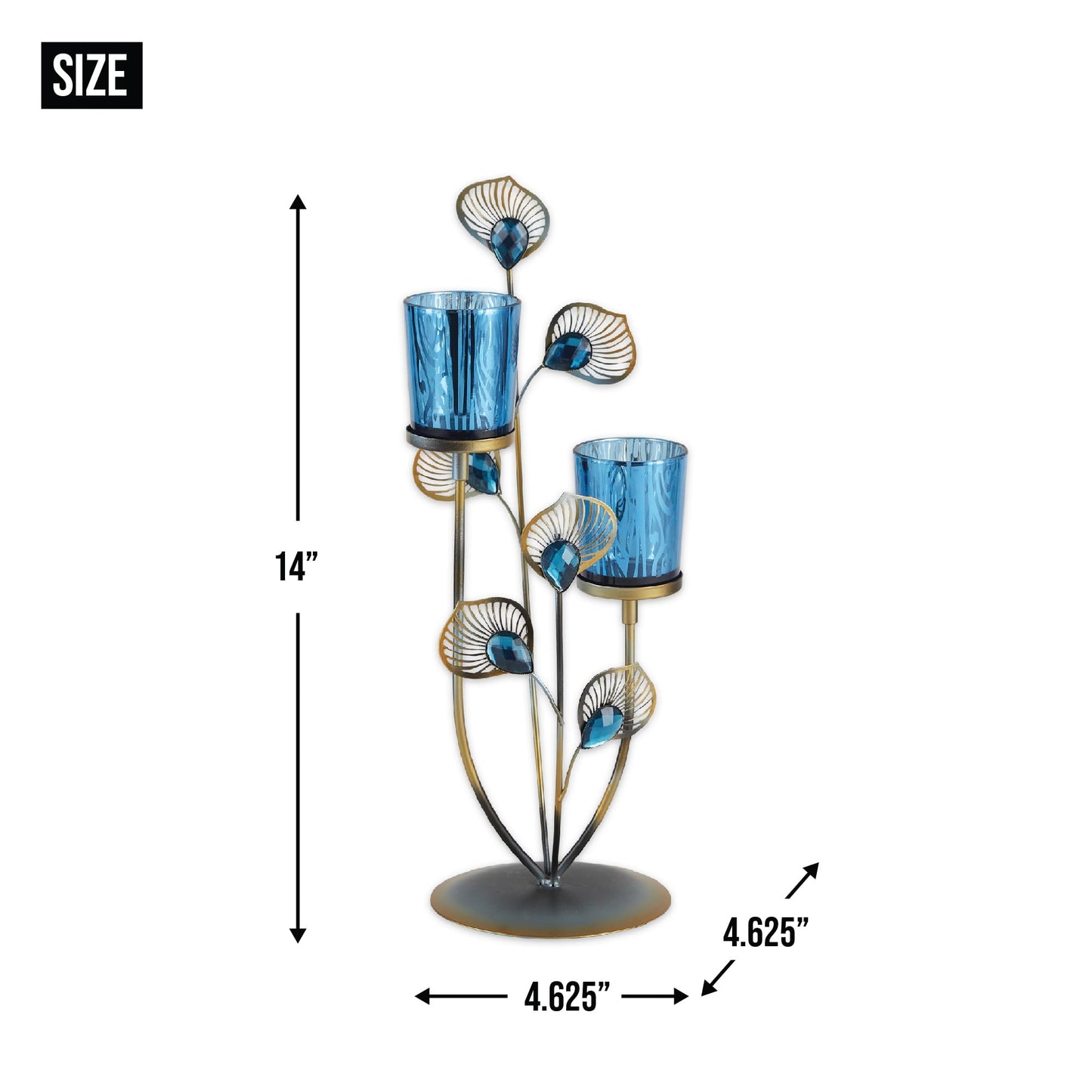 Zingz & Thingz Exotic Peacock Plume Collection Tealight & Candle Lighting, 4.625x4.625x14, Holder Duo