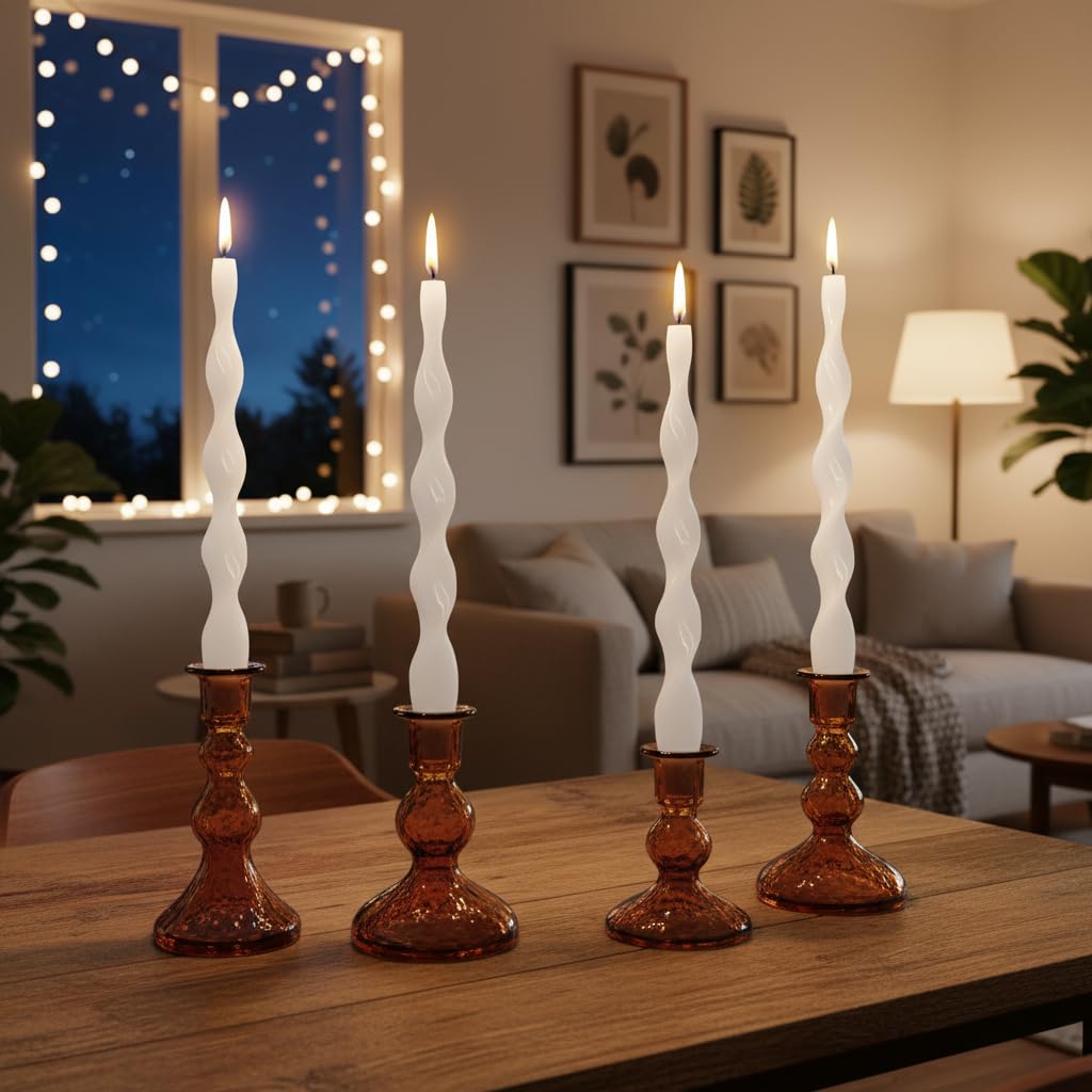 White Thin Twisted Candle Sticks 10 inch Long Spiral Candles Unscented Smokeless Twirl Tapered Candles for Weddings Holiday Dinner Meditation Home Decor Pastoral Rural Style