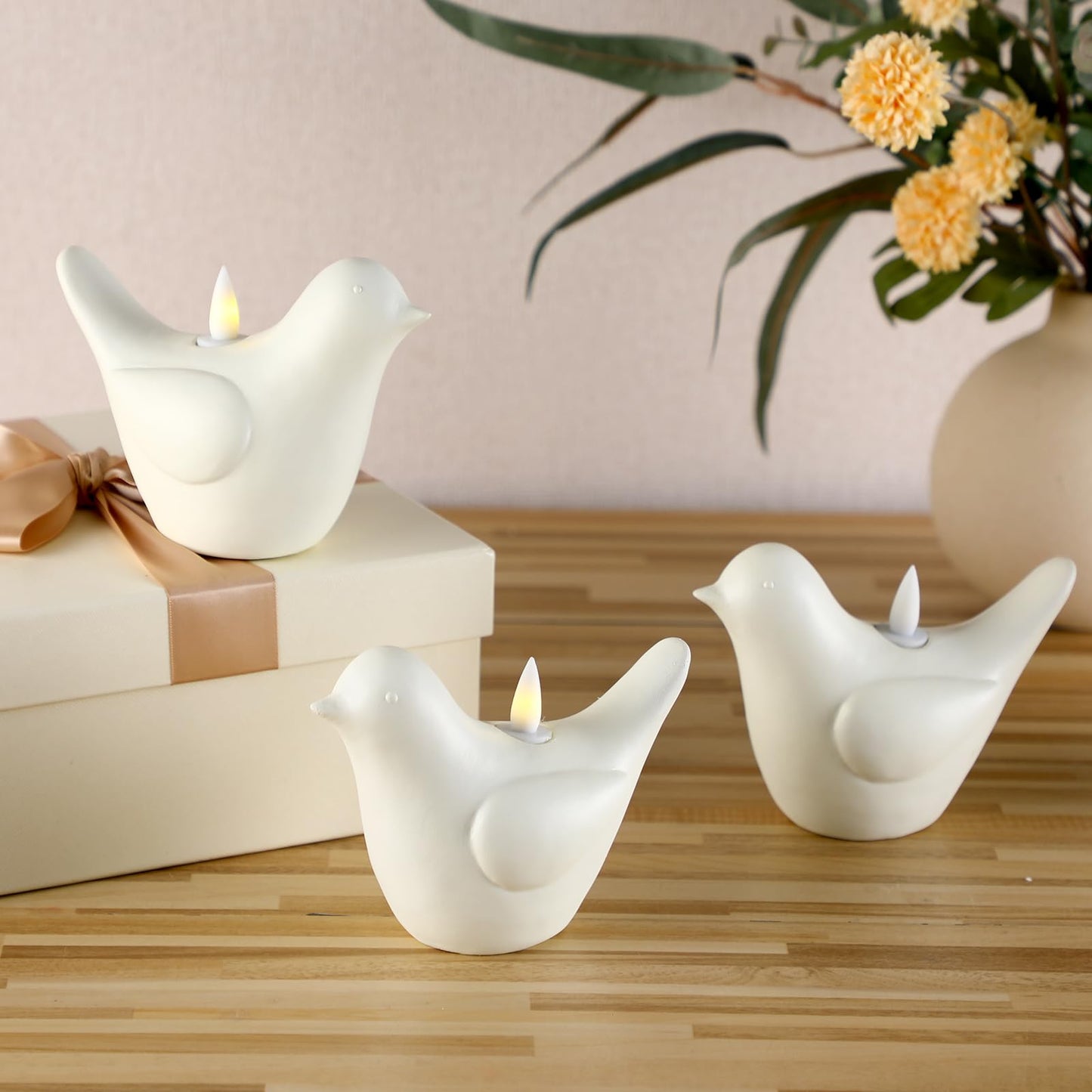 Bucherry 3 Pcs Flameless Candle Battery Operated LED Candles Resin Bird Candles LED Real Flame Technology Light Bird Home Decorations for Spring Summer 4.7 x 5.5 Inch