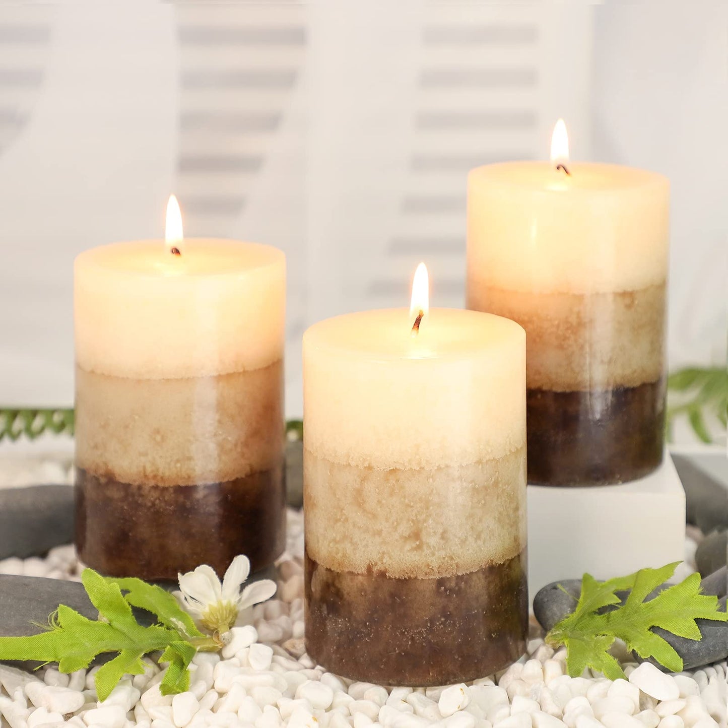 Pillar Candles Vanilla Cupcake Scented Immeiscent Aromatherapy Candle 50+ Hours Clean Burning Long Lasting Mottled Layered Candles for Home Scented SPA Restaurant Set of 3