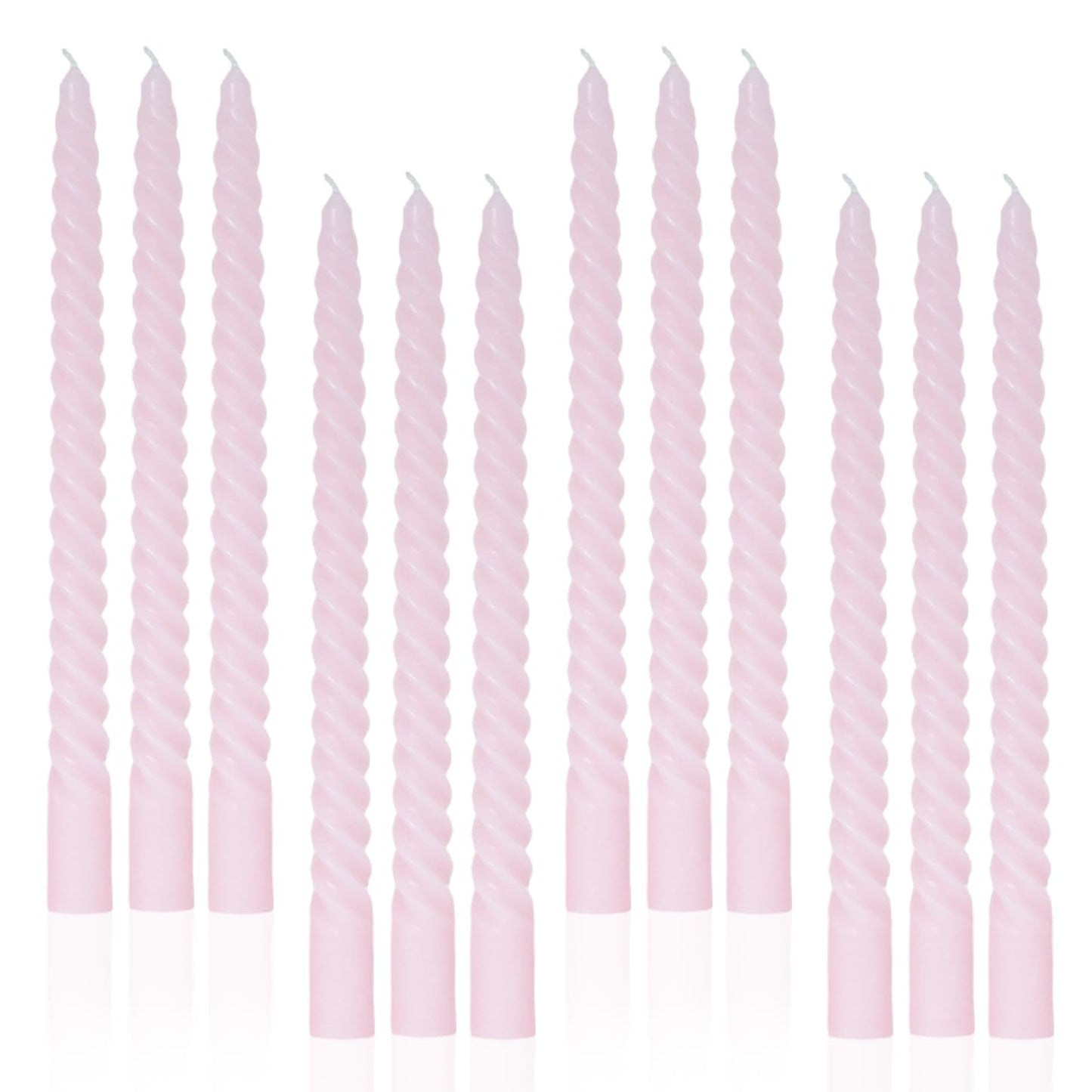 LPUSA Light Pink Tall Taper Candles Spiral Candle Sticks,Unscented Pastel Candle for Holiday,Wedding and Home Decoration,10inch,12 Pack(E-Light Pink)