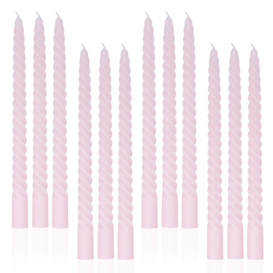 LPUSA Light Pink Tall Taper Candles Spiral Candle Sticks,Unscented Pastel Candle for Holiday,Wedding and Home Decoration,10inch,12 Pack(E-Light Pink)