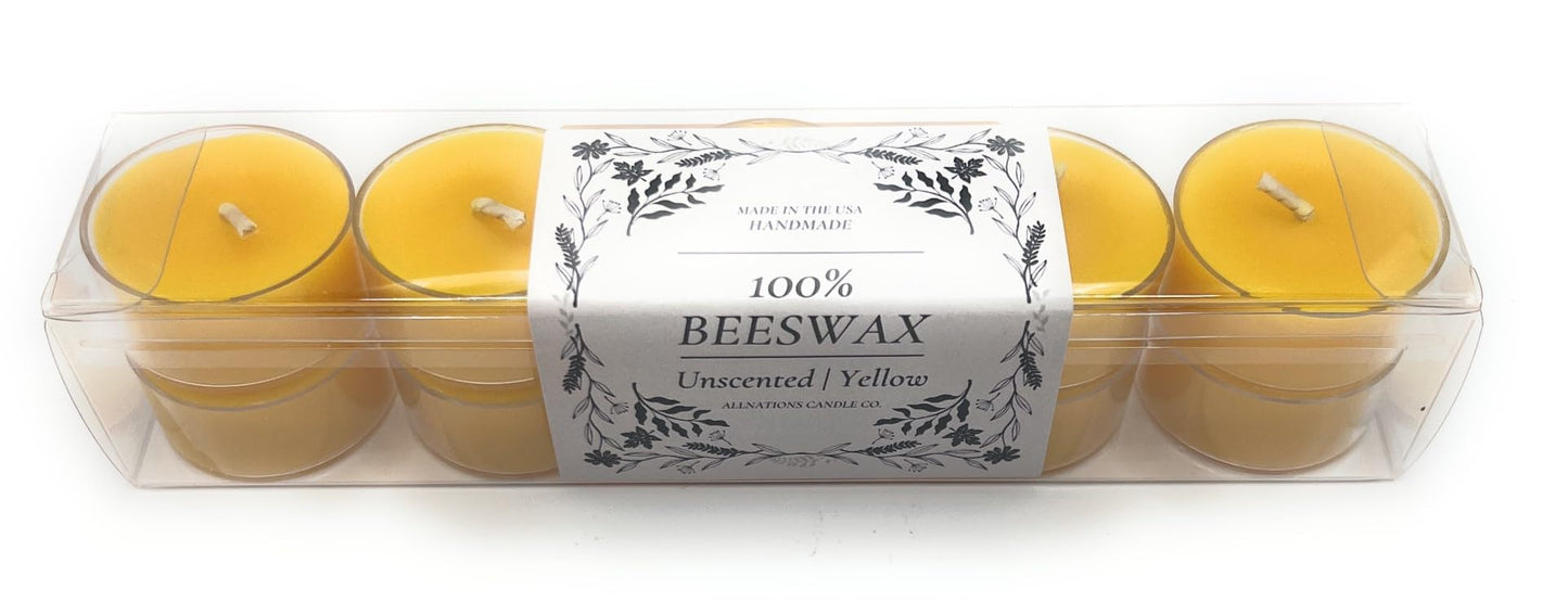 Allnations Candle Co. 100% Beeswax Tealight Candles. 4 to 5 Hours Long Burn Each - for Home, Mother’s Day, Rituals, Prayer, Party, Room Table Decoration - Unscented - Smokeless -10pcs (Yellow)