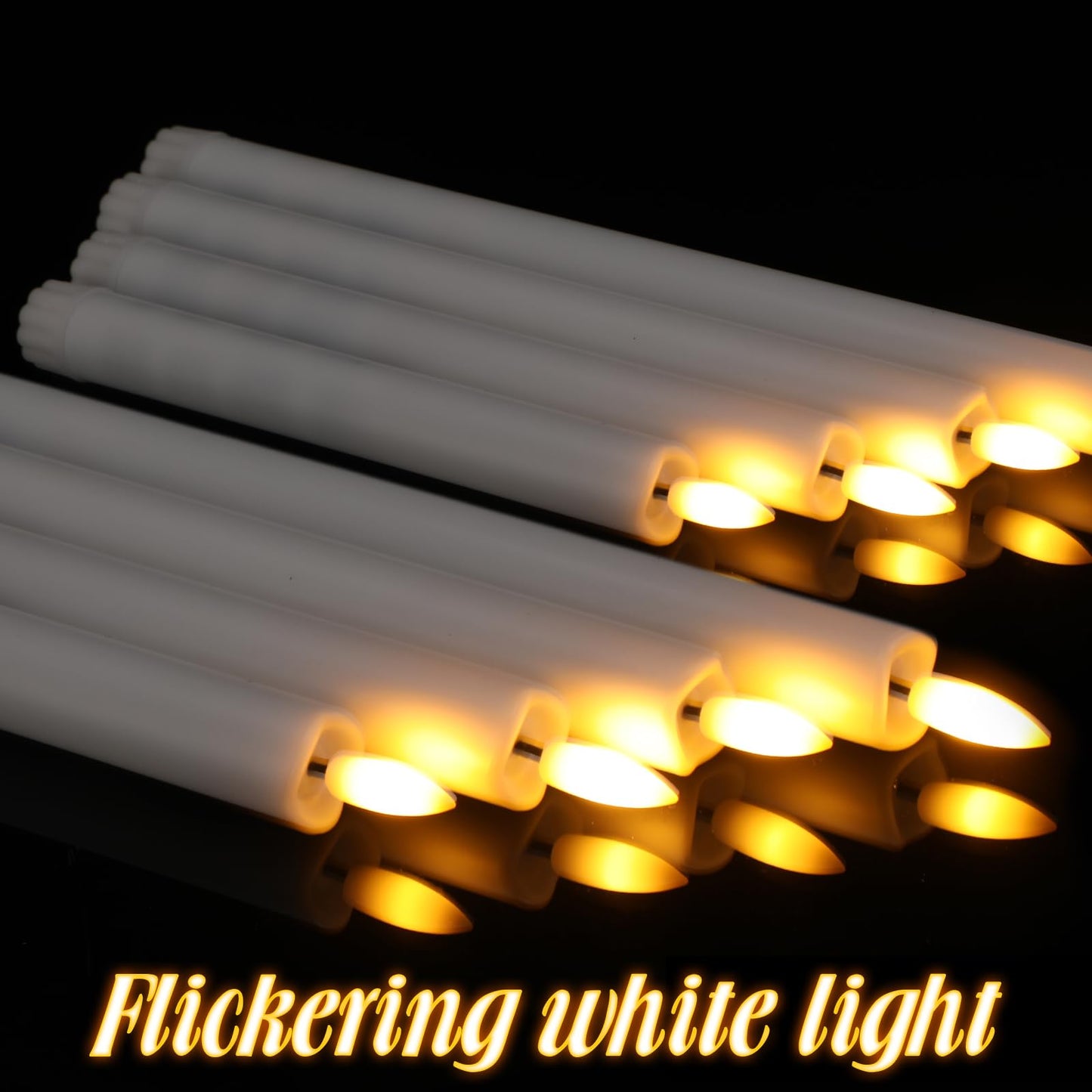 Rossesay 20 Pcs Flameless LED Taper Candles Battery Operated Taper Candles 5 Sizes of 6.5'', 7.7'', 8.8'', 10.0'', 11.2'' Flameless Candlesticks Flickering with 3D Flame for Wedding (White)