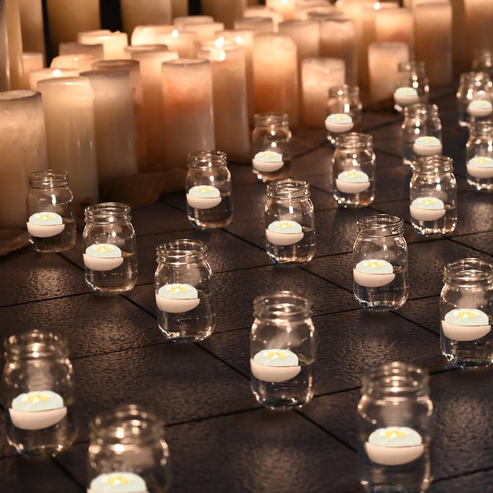 PUNPUBA 3”Plastic Flameless Led Floating Candles, 12pack Tealights Battery Operated Flickering 100+ Hour Waterproof for Cylinder Vases, Centerpieces at Wedding, Party, Pool, Holiday (White)