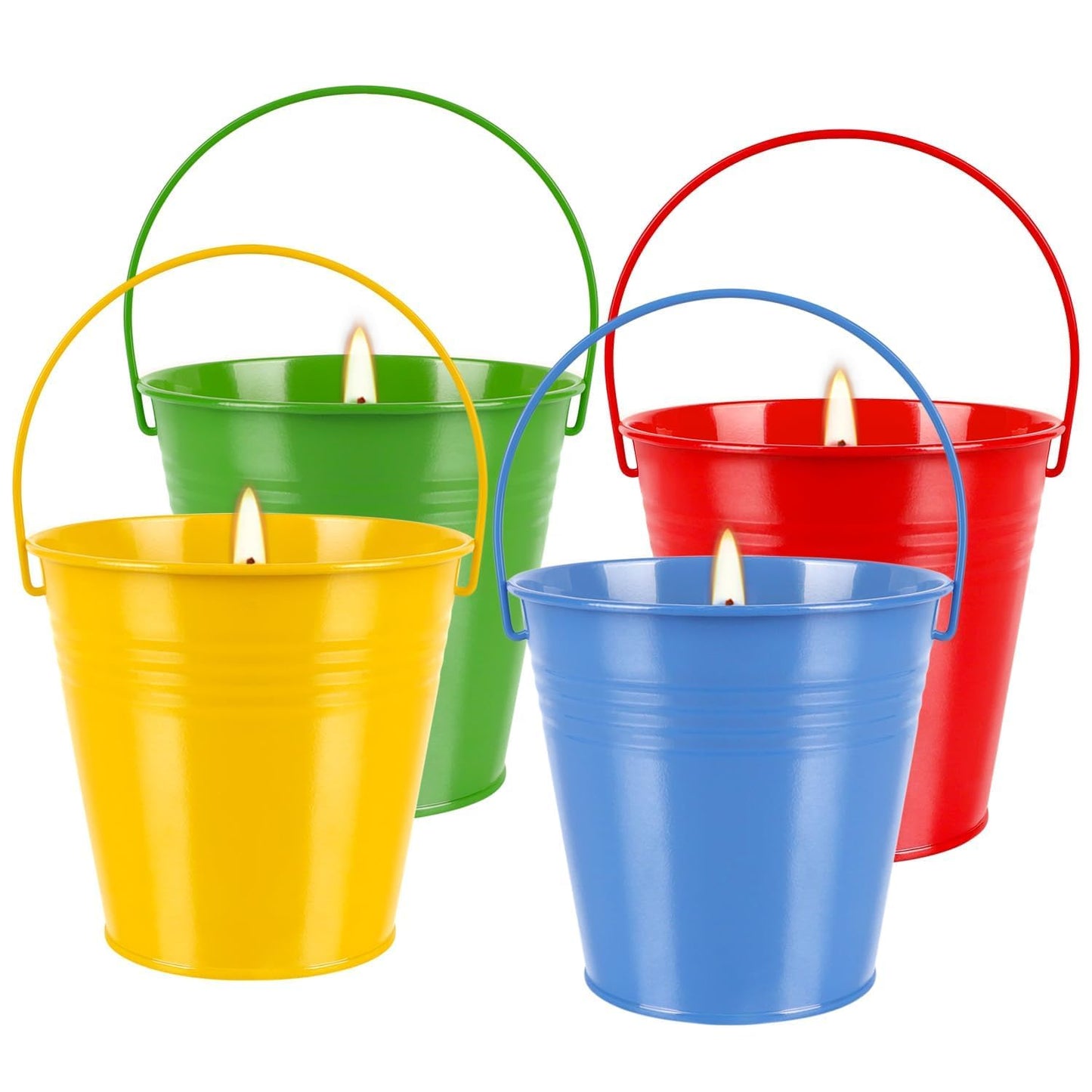 4 Pack 12oz Citronella Scented Candles, Colorful Metal Bucket Candles with Handle, Smokeless Clean Burning Candles for Home, Patio, Camping & Outdoor Gatherings