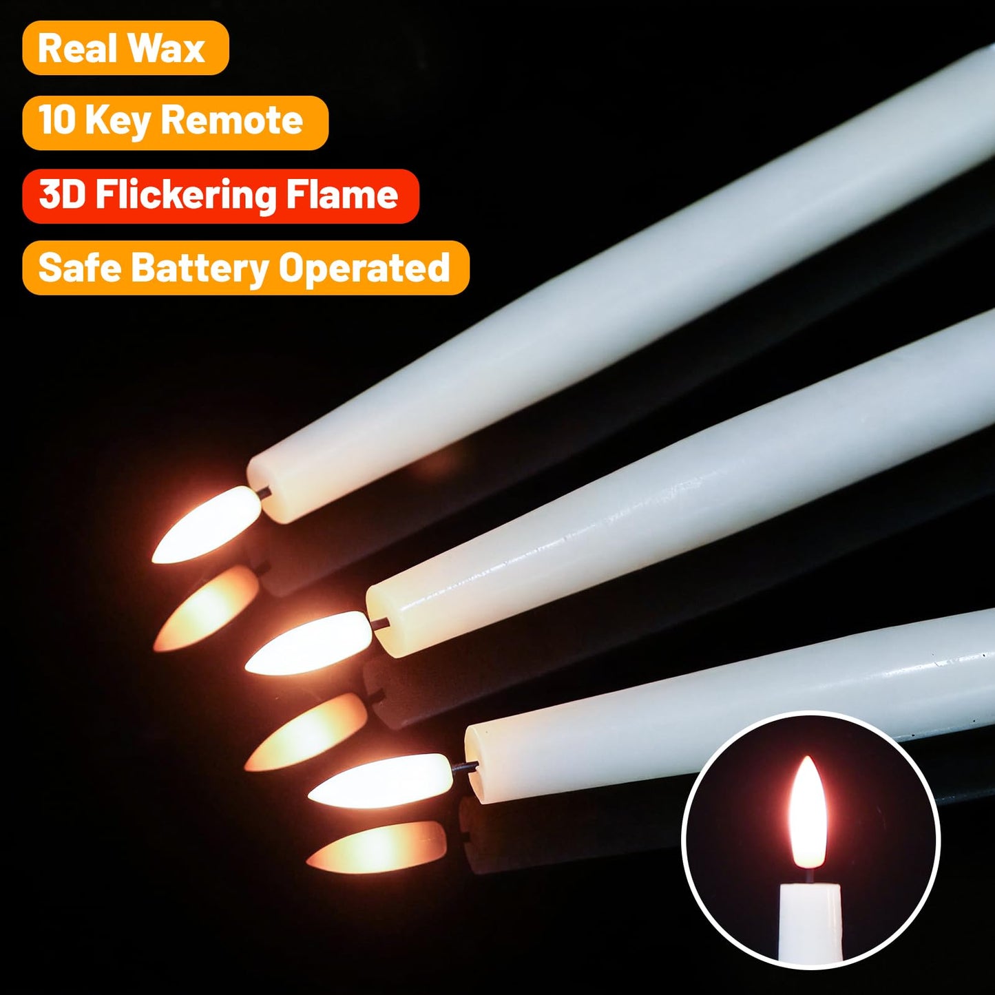 Wondise Rechargeable Flameless Taper Candles, Battery Operated Candles with Remote&Timer, Real Wax LED Candlesticks 3D Wick Flickering for Home Wedding Christmas Decor