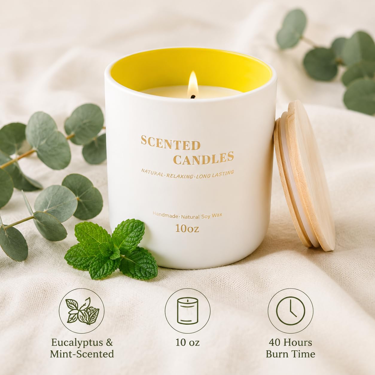 Lanttu Eucalyptus & Mint Scented Candle, 10 oz Natural Soy Wax