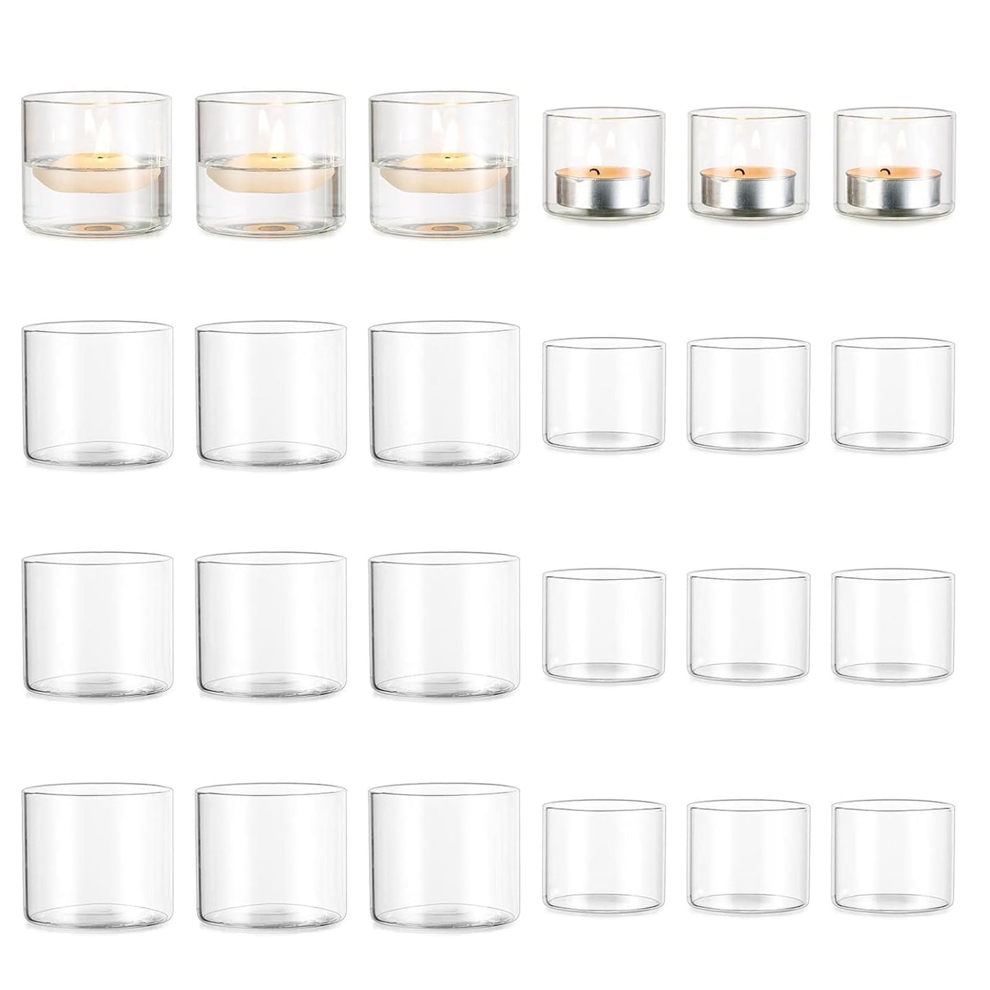Romadedi Votive Tealight Candle Holders - 24 pcs Clear Glass Tea Light Holders Bulk Small Table Centerpieces Wedding Decor Party Dinner Home Decorations Festivals Christmas