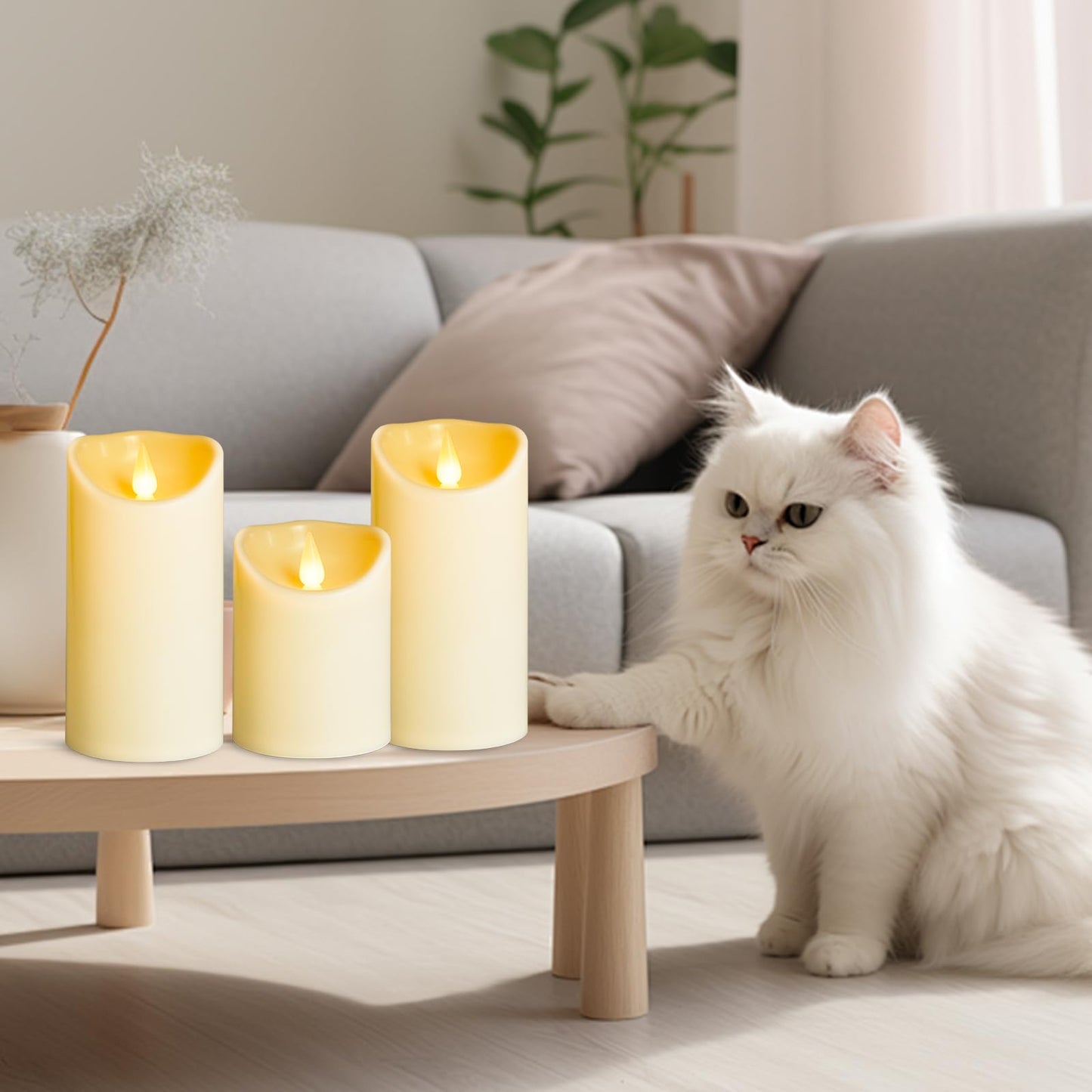 YIWER Plastic Flameless LED Candles,9PCS Battery Operated Candle with Remote Fake Electronic Flickering Light Large Pillar D3”H4”(10.2) 5”6”Durable Use
