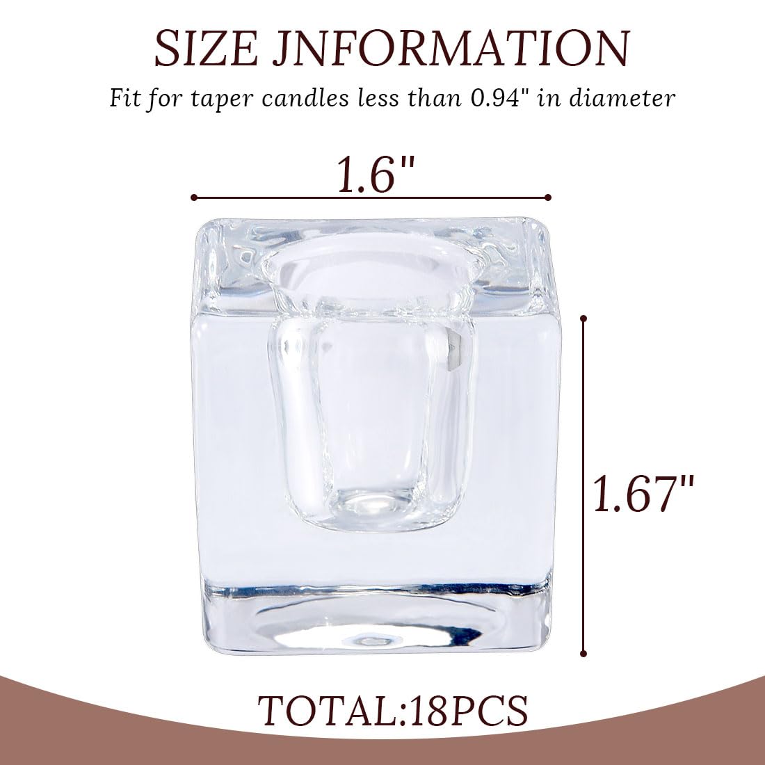 JONERAY Glass Candlestick Holders Bulk for Taper Candles, Set of 18 Clear Glass Candle Holders for Family Party, Church and Wedding