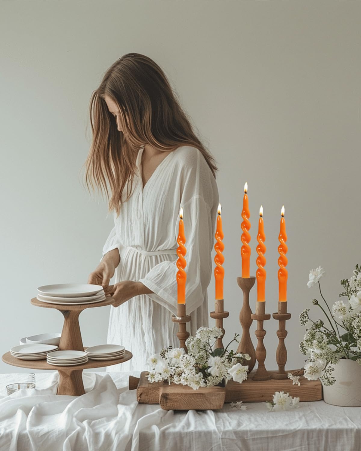 LPUSA Orange Spiral Taper Candles Halloween Decorations Candle Conical Stick Candles for Holiday Wedding Party Wax Unscented Dinner Candle Dripless,H 10 Inch,4pcs（Orange-B）